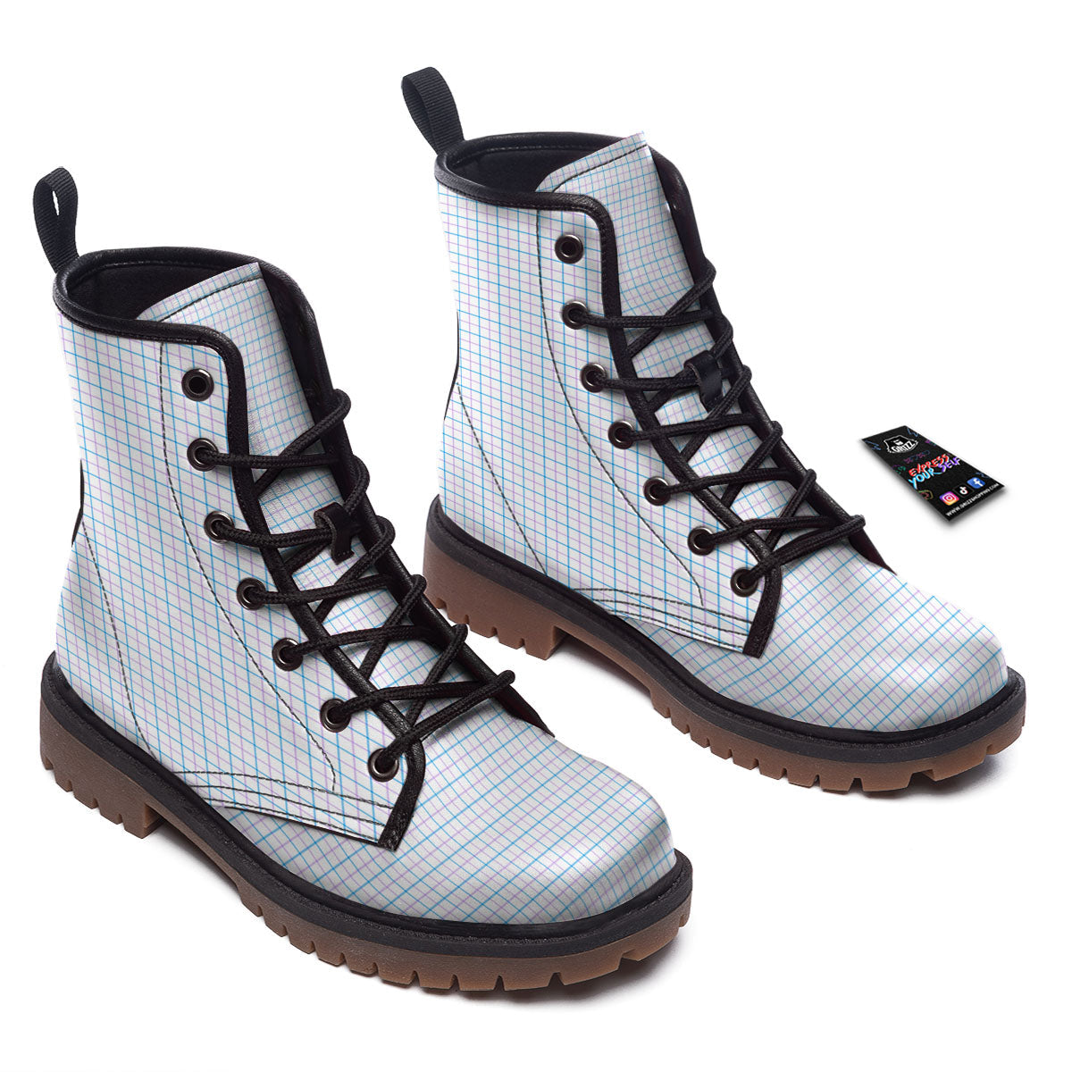 Tattersall Purple And Blue Line Print Pattern Work Boots-grizzshop