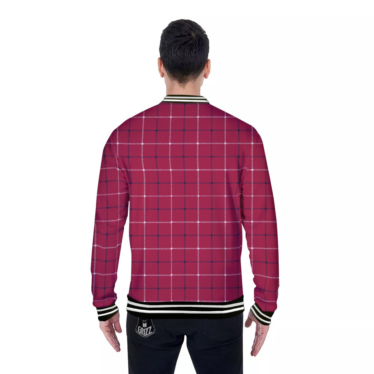 Tattersall Red Print Pattern Baseball Jacket-grizzshop