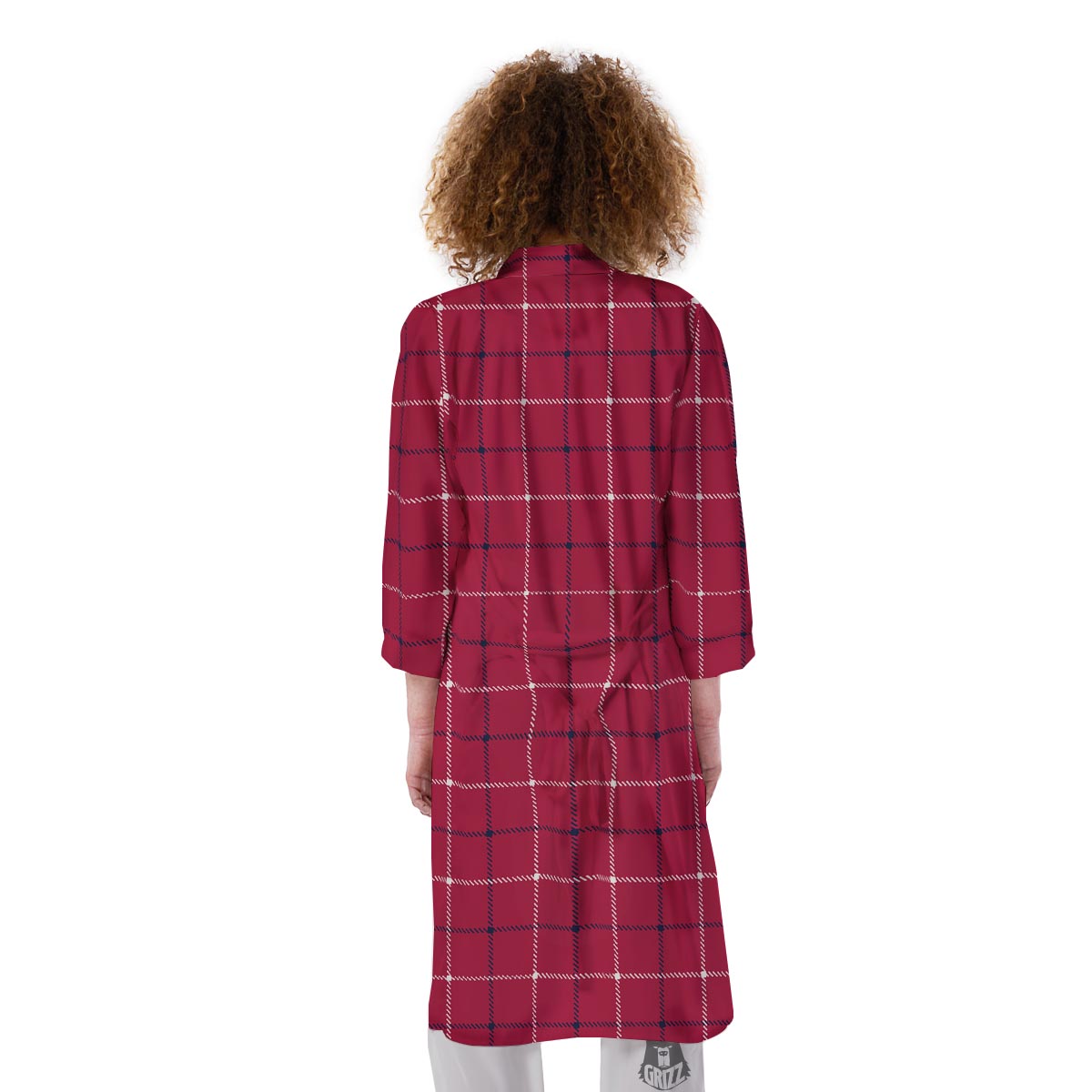 Tattersall Red Print Pattern Kimono-grizzshop