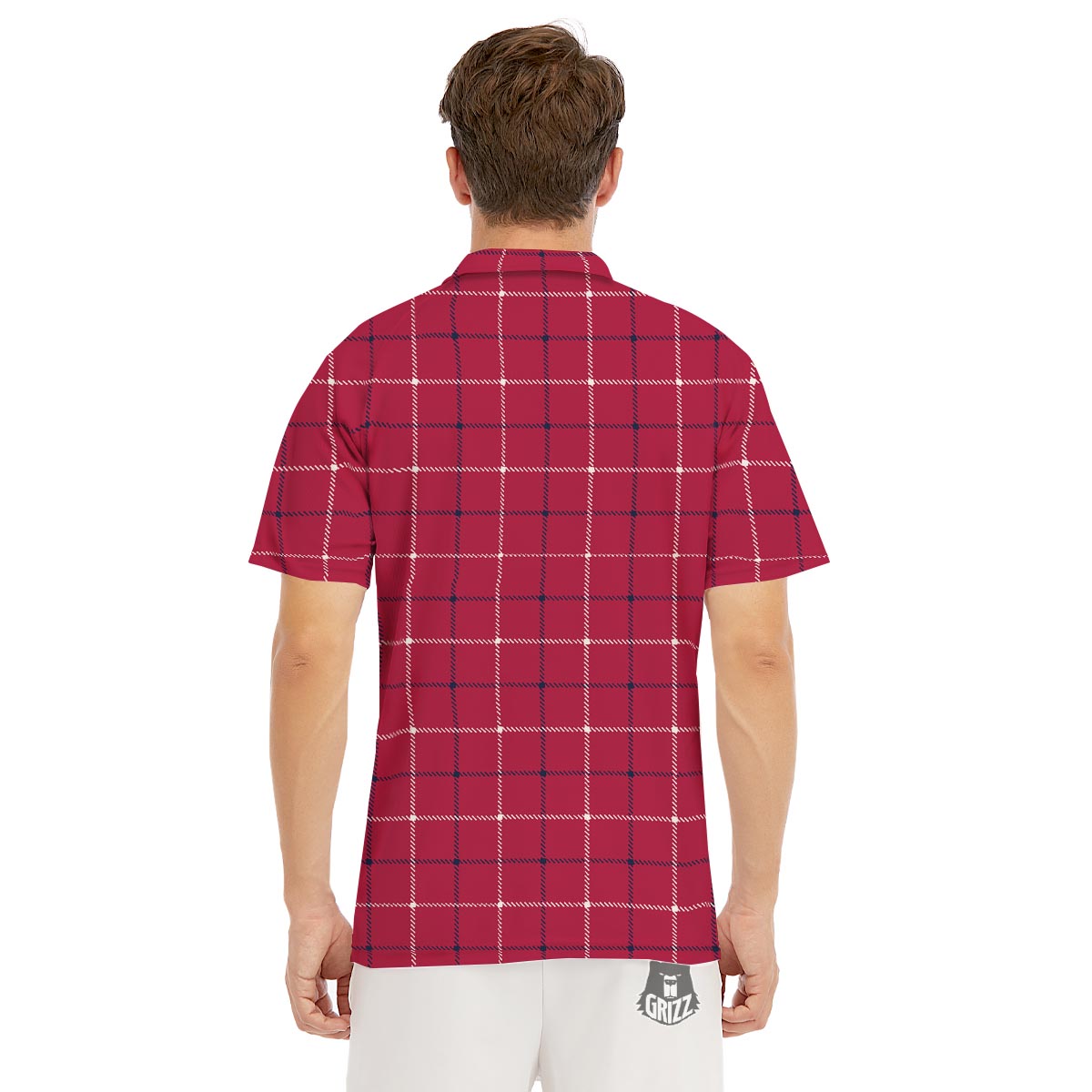 Tattersall Red Print Pattern Men's Golf Shirts-grizzshop