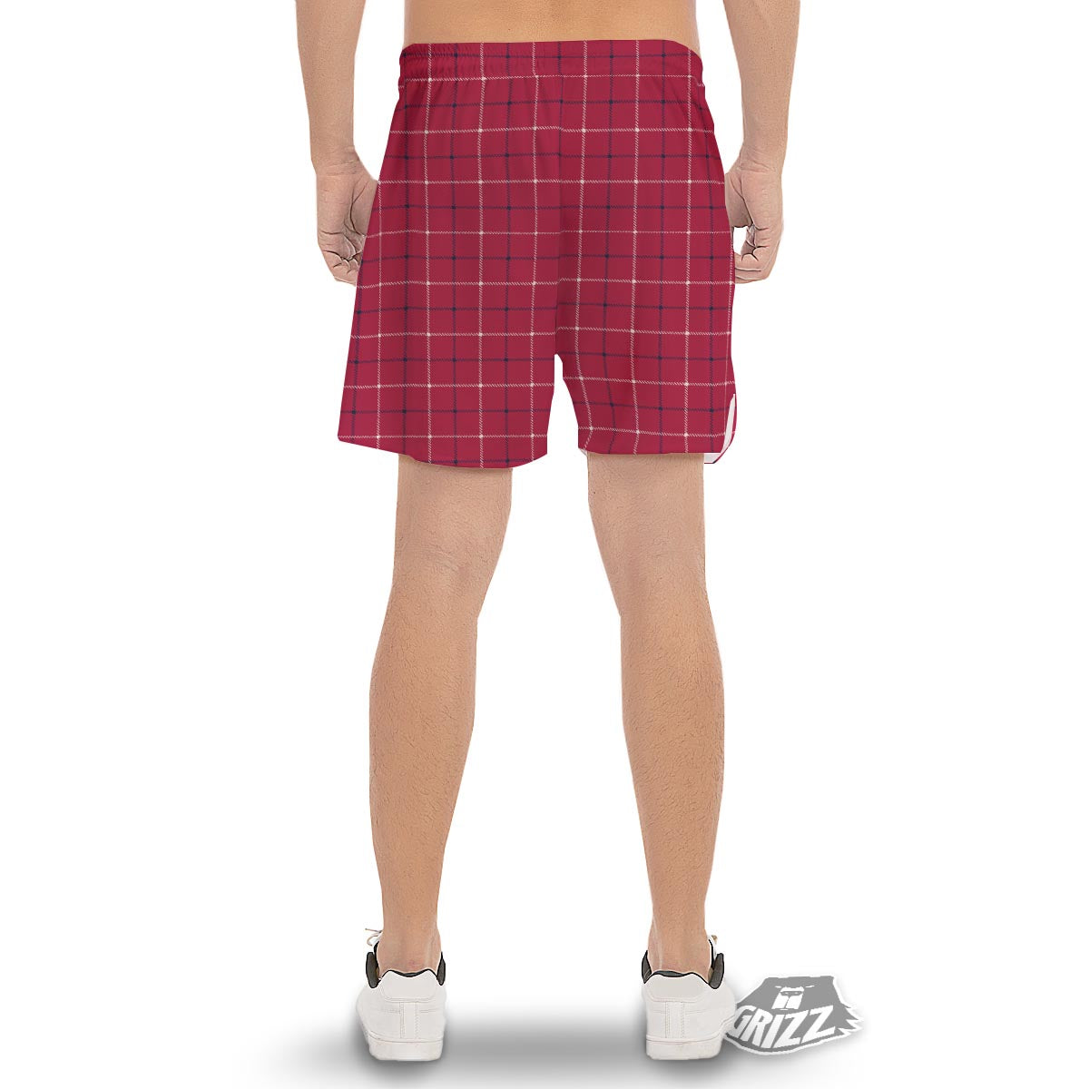 Tattersall Red Print Pattern Men's Gym Shorts-grizzshop