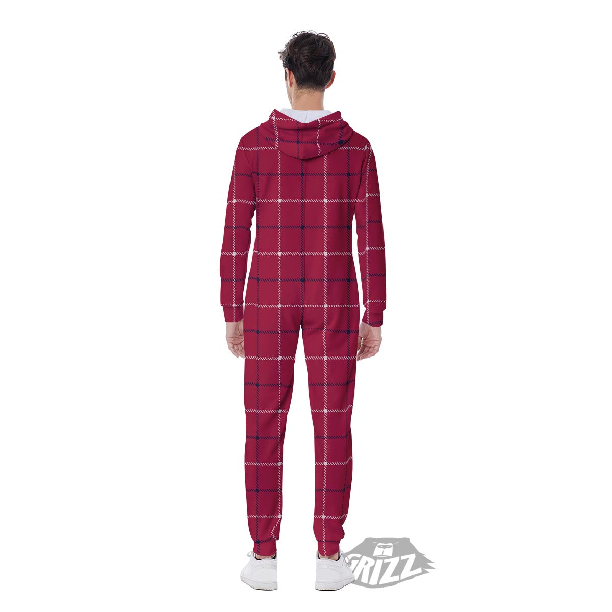 Tattersall Red Print Pattern Men's Jumpsuit-grizzshop