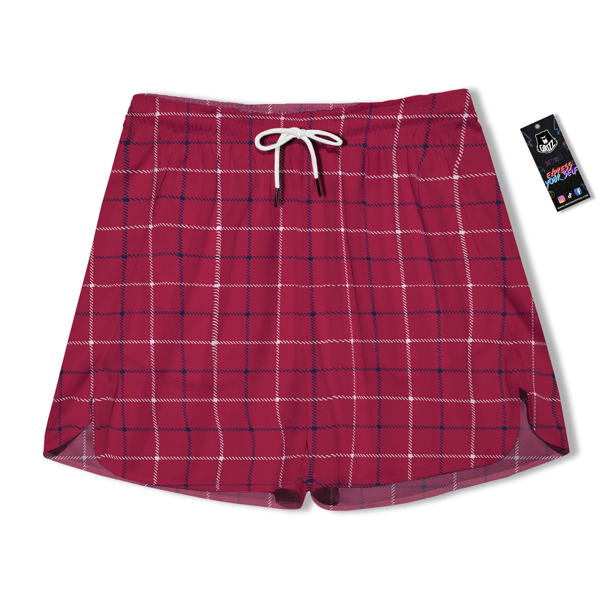 Tattersall Red Print Pattern Men's Running Shorts-grizzshop