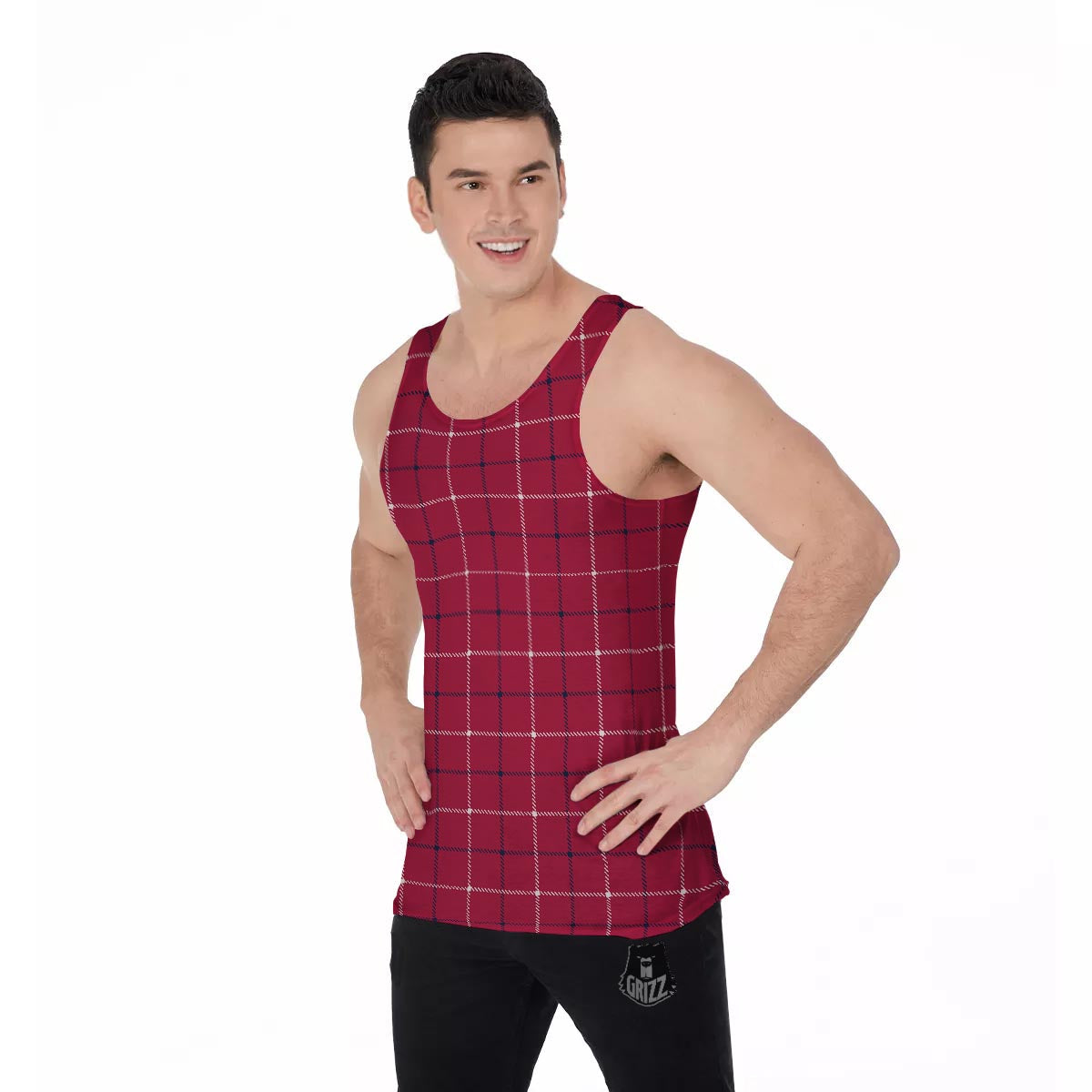 Tattersall Red Print Pattern Men's Tank Top-grizzshop