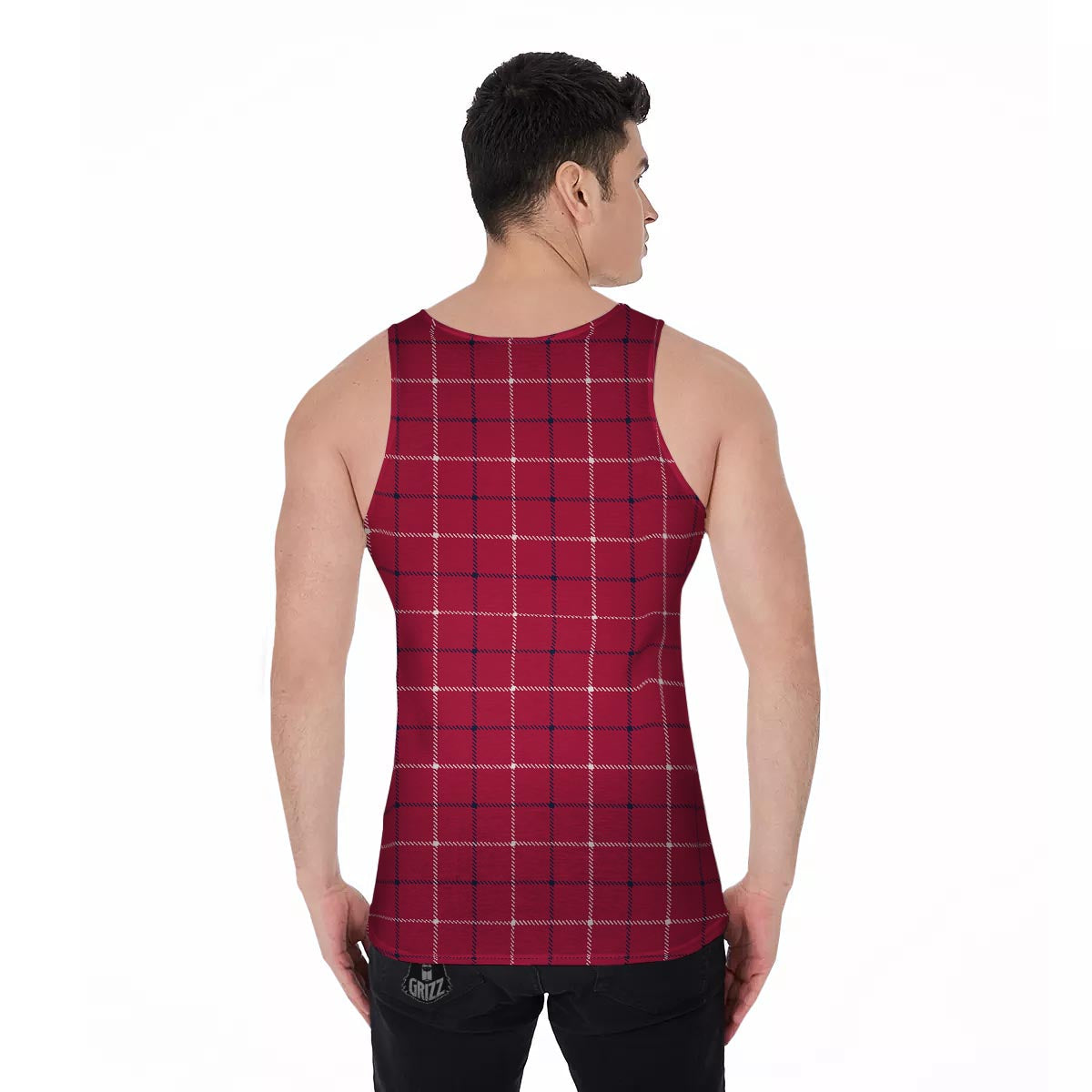 Tattersall Red Print Pattern Men's Tank Top-grizzshop