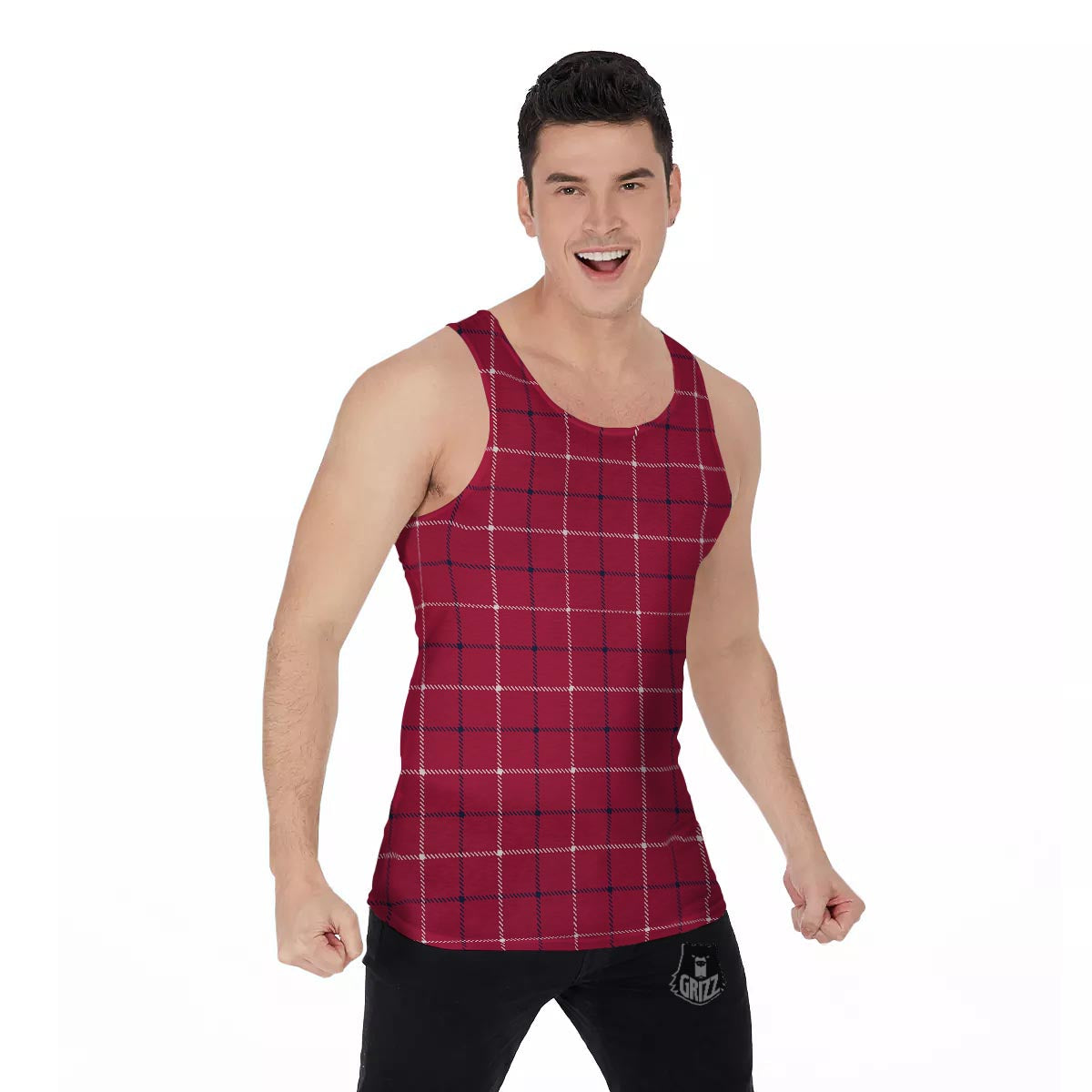 Tattersall Red Print Pattern Men's Tank Top-grizzshop