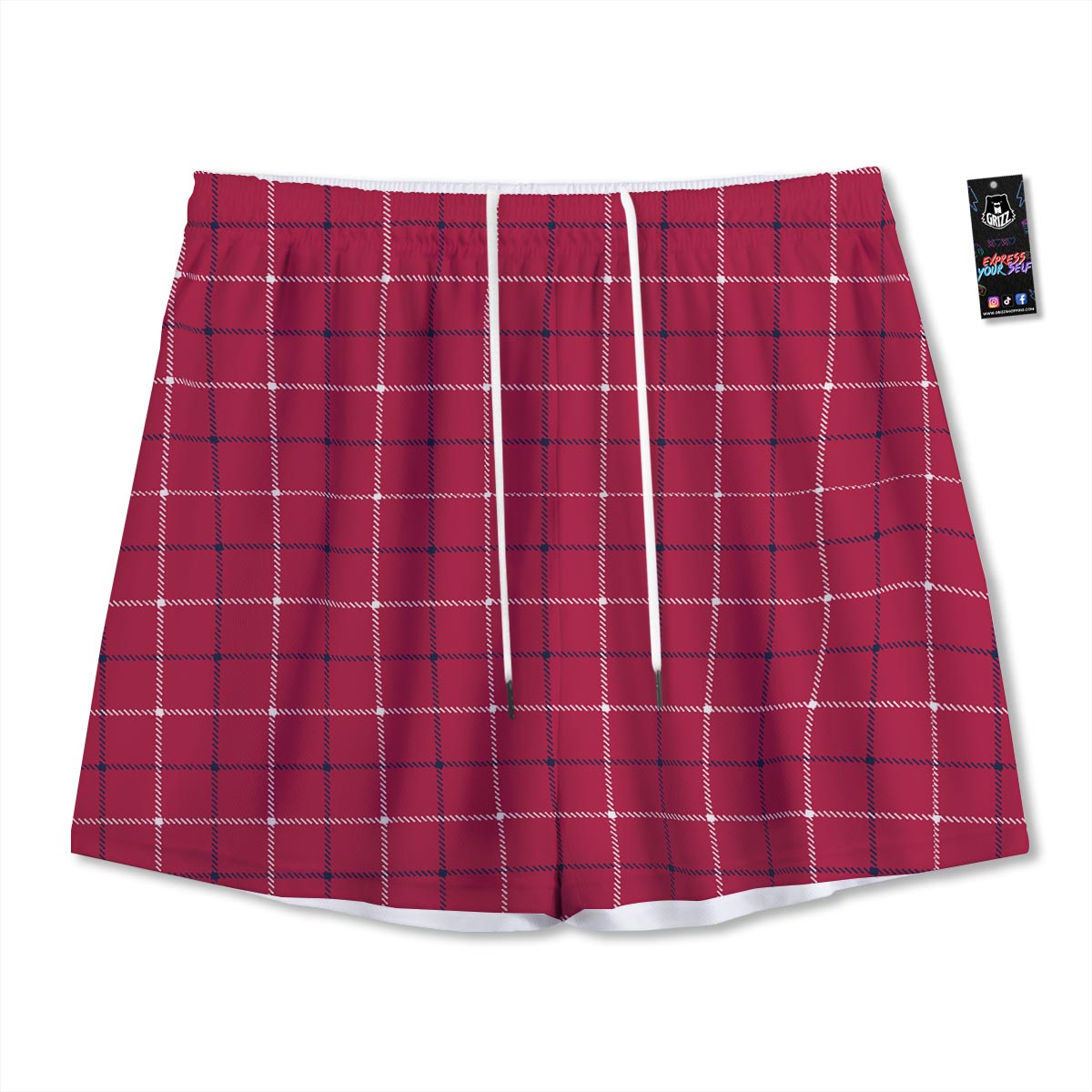 Tattersall Red Print Pattern Mesh Shorts-grizzshop