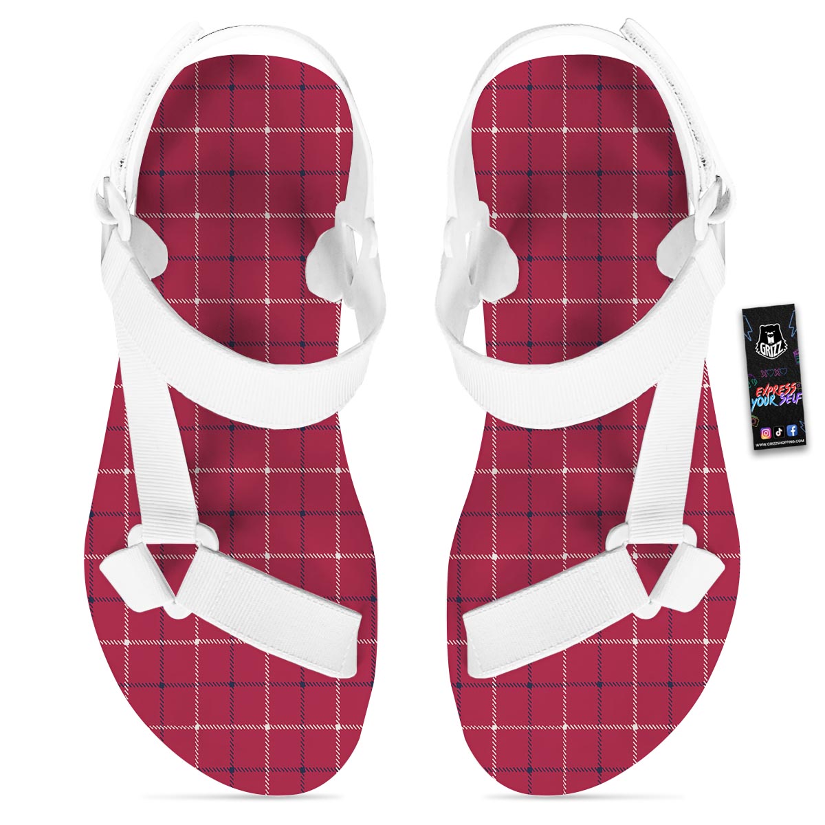 Tattersall Red Print Pattern White Open Toe Sandals-grizzshop