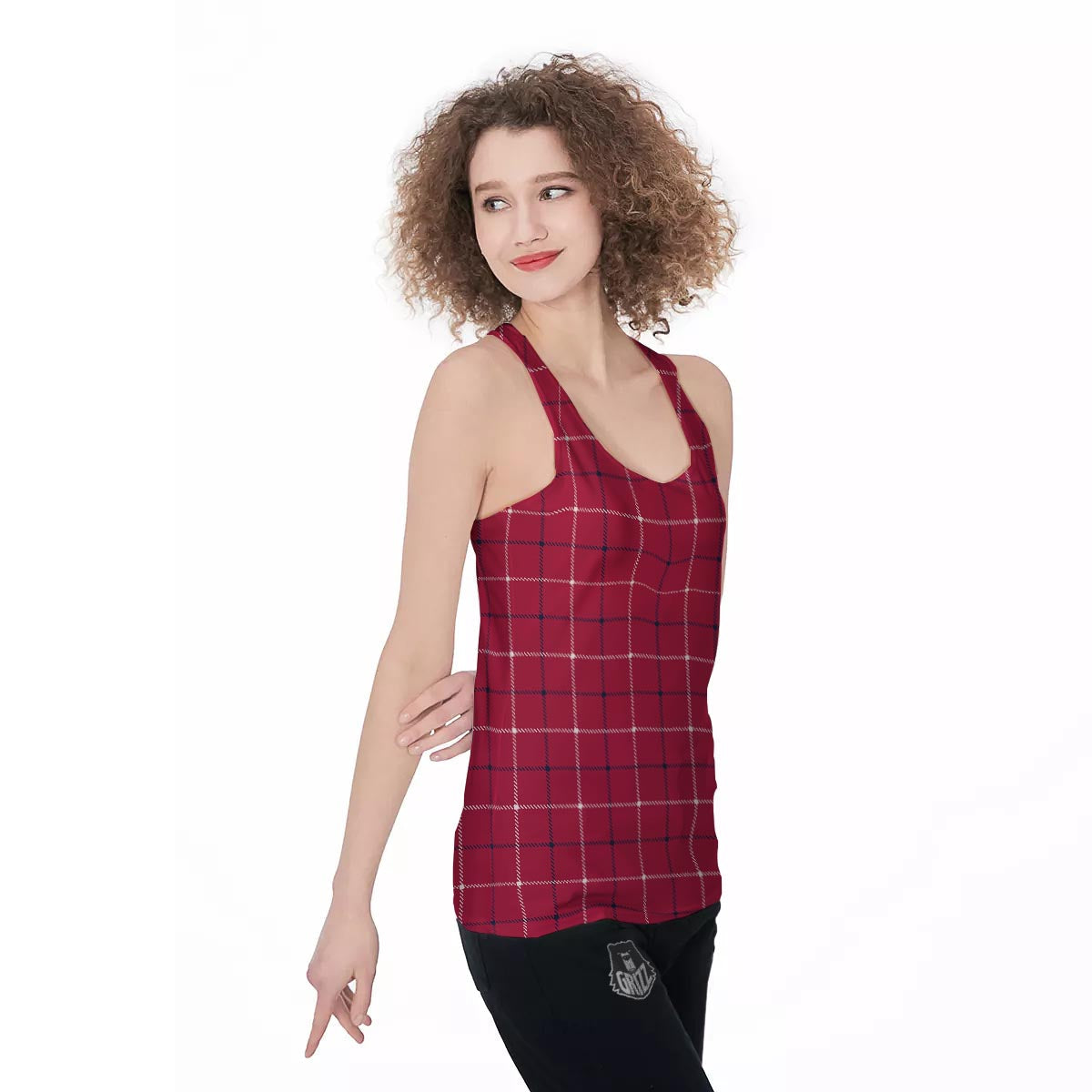 Tattersall Red Print Pattern Women's Racerback Tank Top-grizzshop