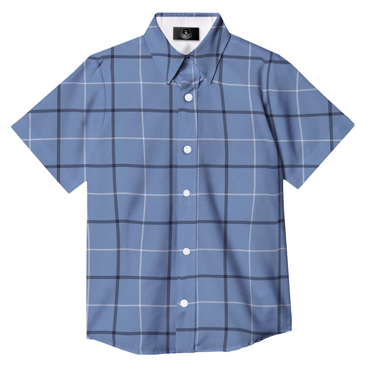 Tattersall Solf Blue Print Pattern Button Up Shirt-grizzshop