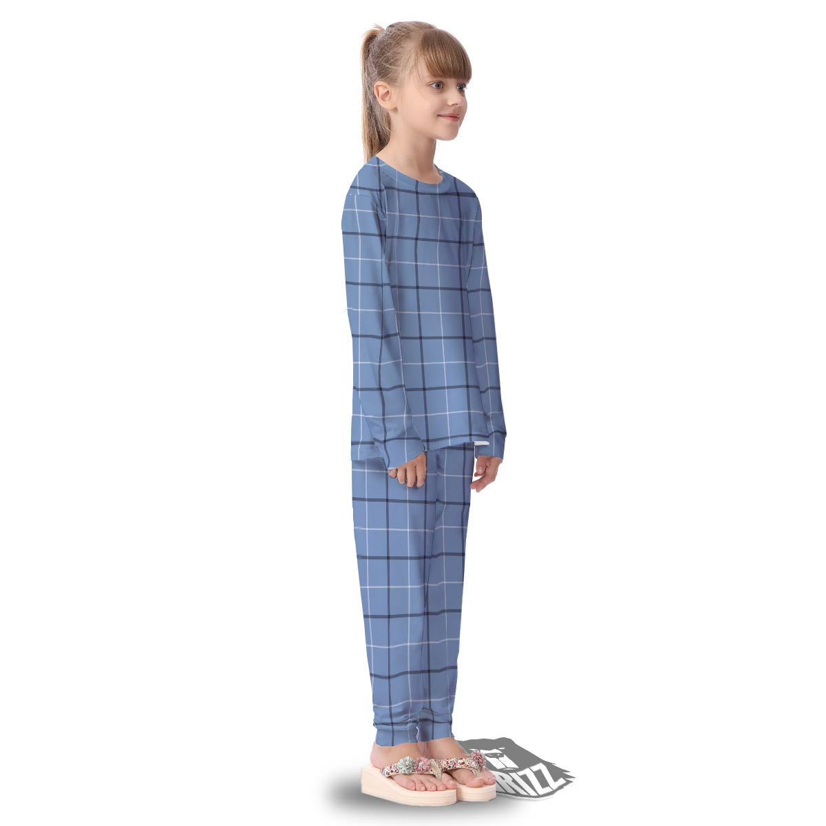 Tattersall Solf Blue Print Pattern Kid's Pajamas-grizzshop