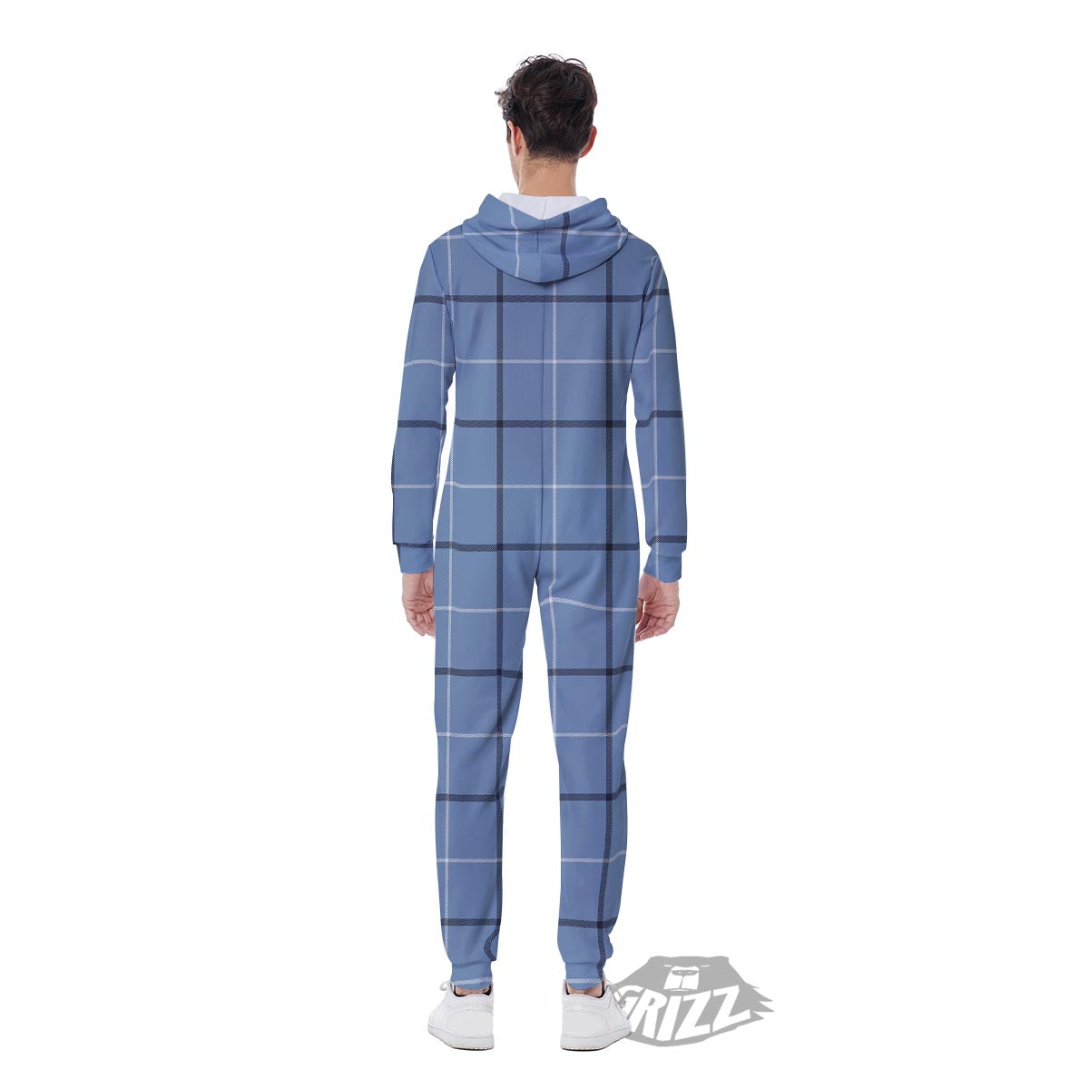 Tattersall Solf Blue Print Pattern Men's Jumpsuit-grizzshop