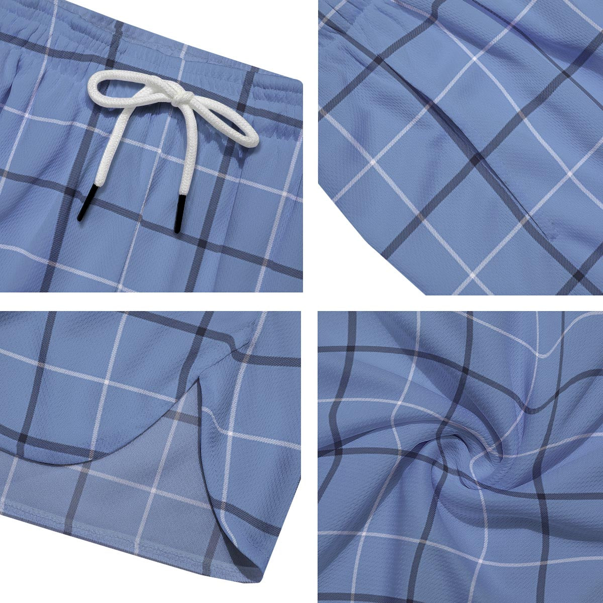 Tattersall Solf Blue Print Pattern Men's Running Shorts-grizzshop