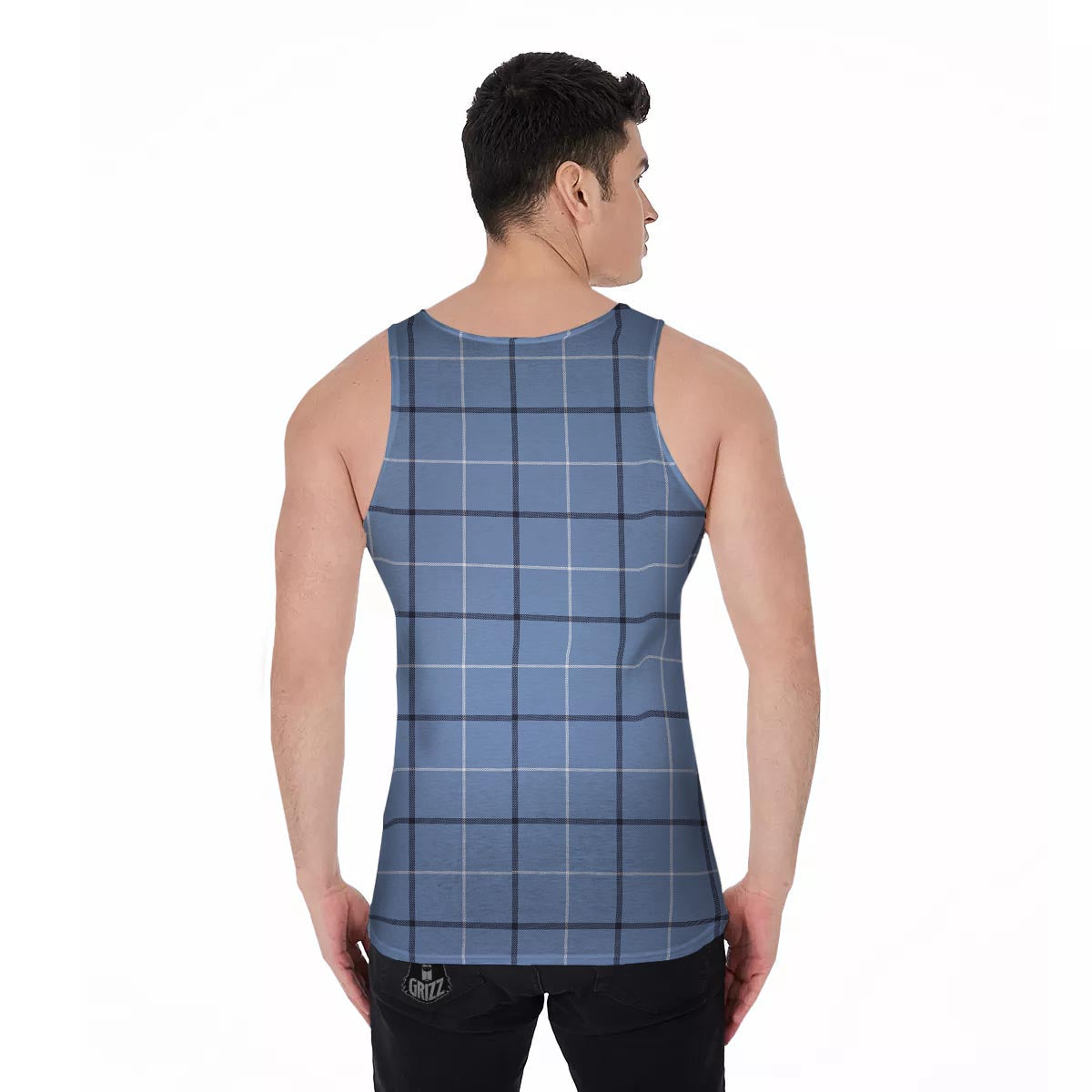 Tattersall Solf Blue Print Pattern Men's Tank Top-grizzshop