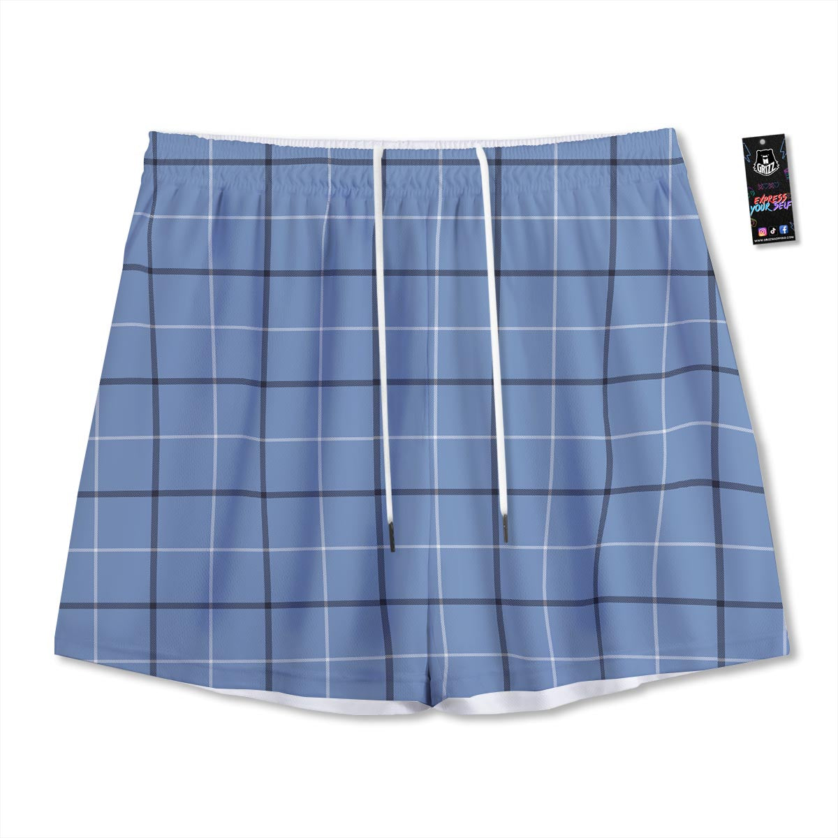 Tattersall Solf Blue Print Pattern Mesh Shorts