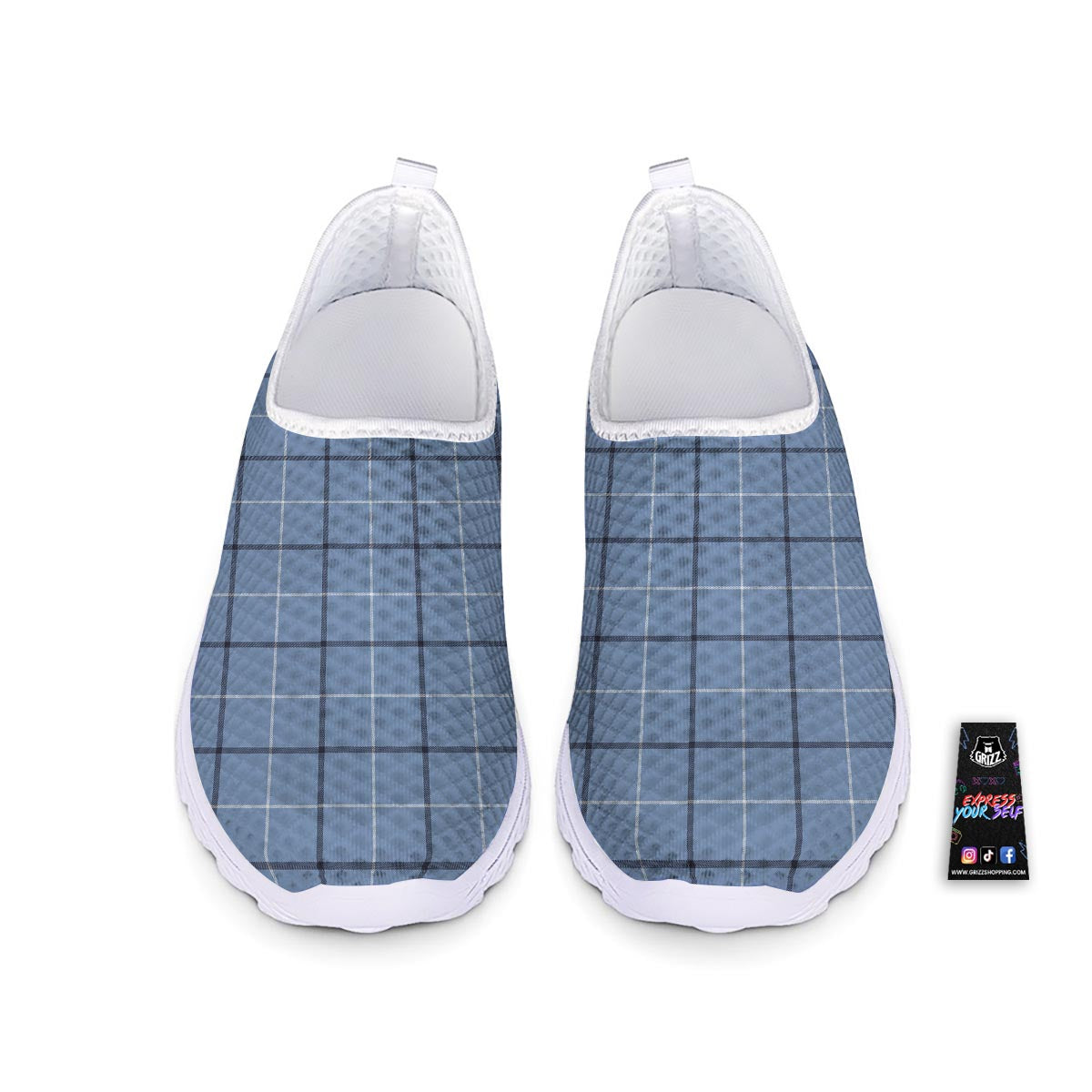 Tattersall Solf Blue Print Pattern Nurse Shoes-grizzshop