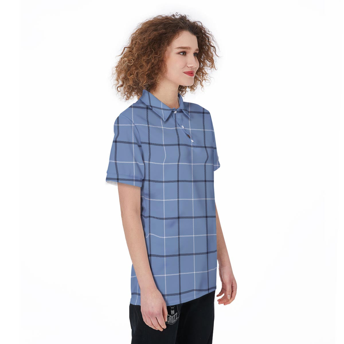 Tattersall Solf Blue Print Pattern Women's Golf Shirts-grizzshop
