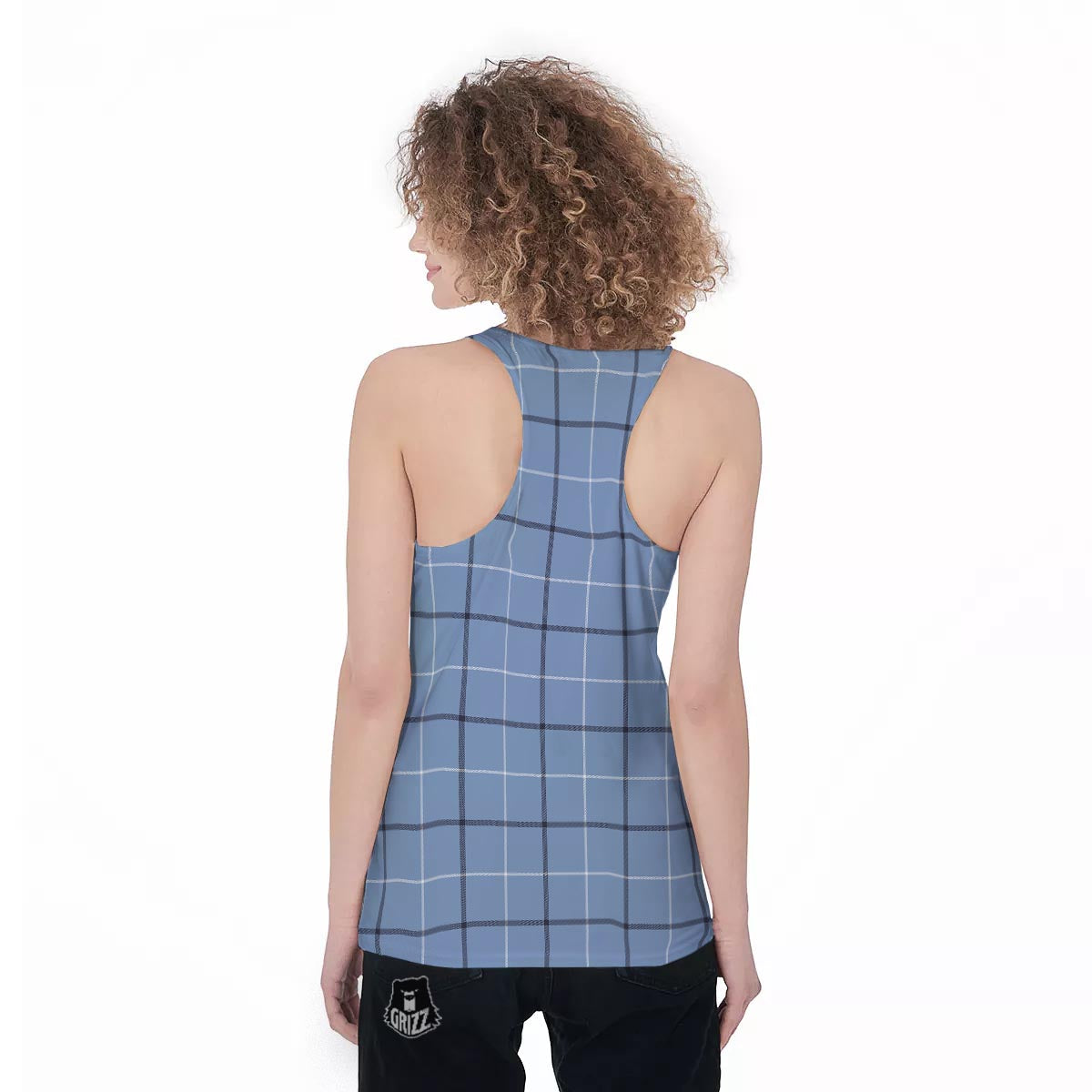 Tattersall Solf Blue Print Pattern Women's Racerback Tank Top-grizzshop