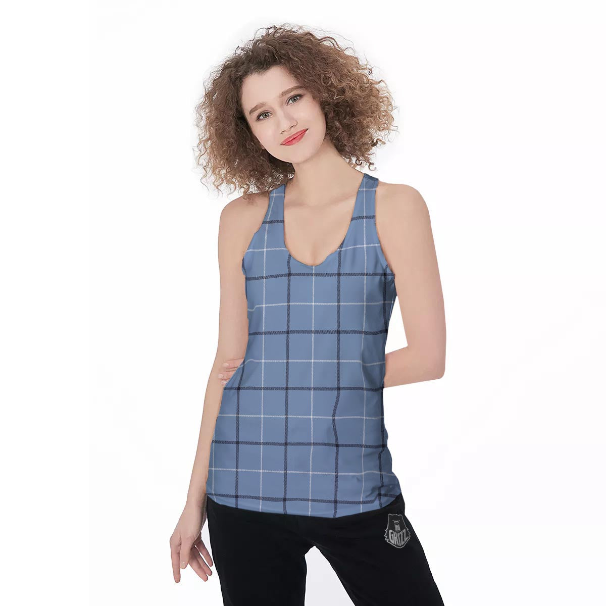 Tattersall Solf Blue Print Pattern Women's Racerback Tank Top-grizzshop