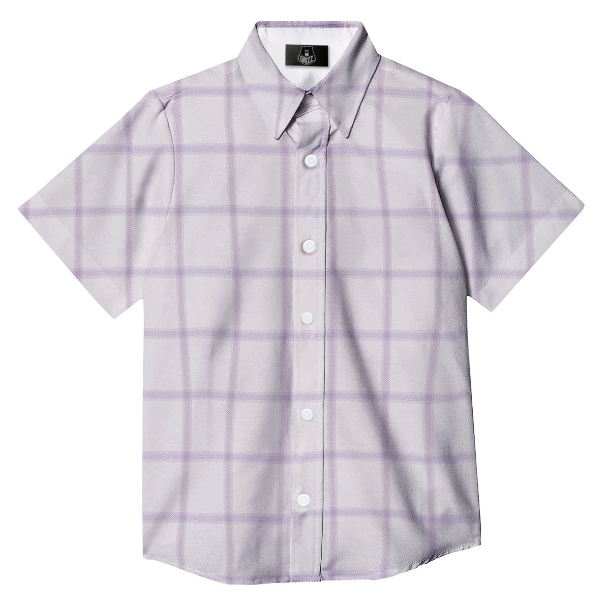 Tattersall White And Purple Print Pattern Button Up Shirt-grizzshop