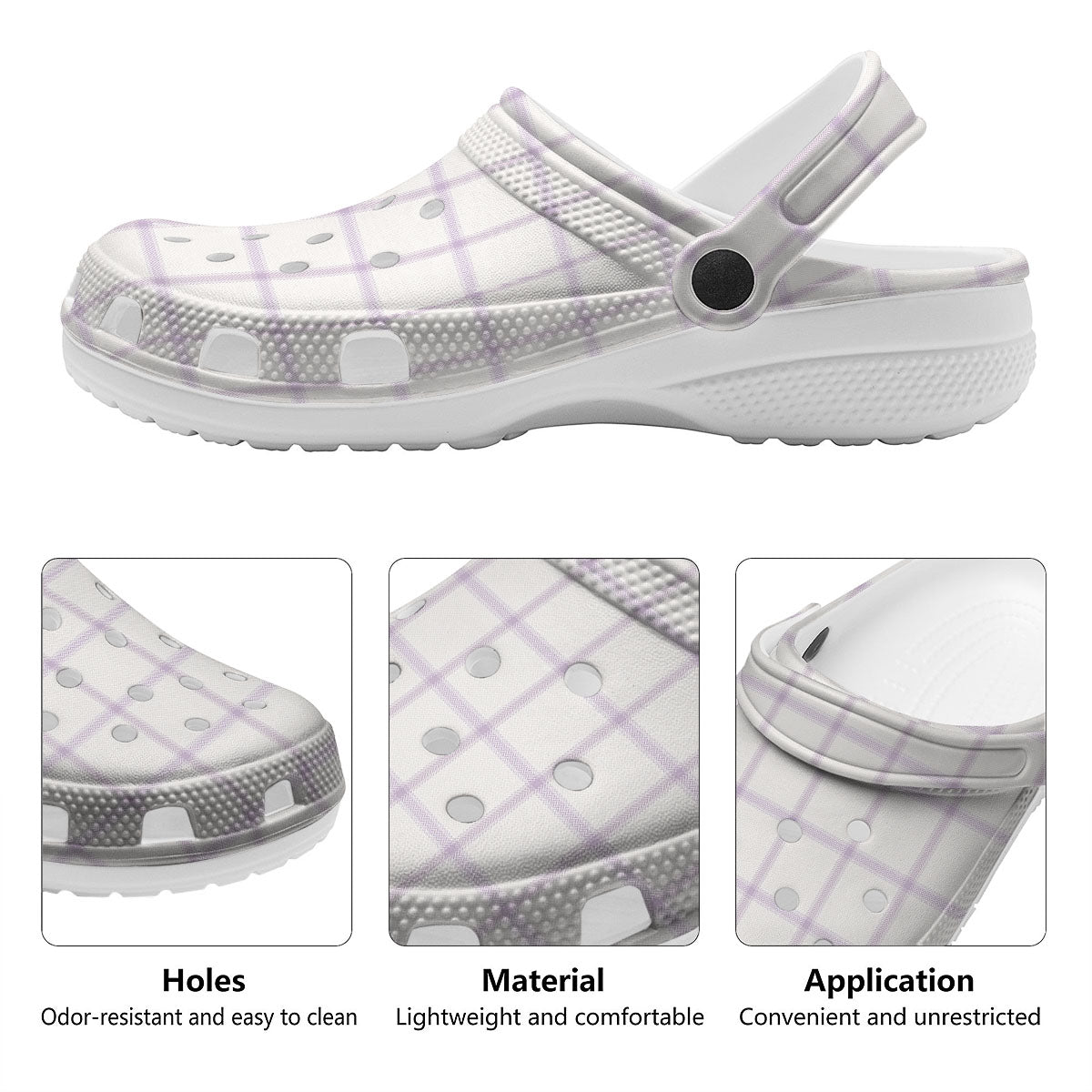 Tattersall White And Purple Print Pattern Clog-grizzshop