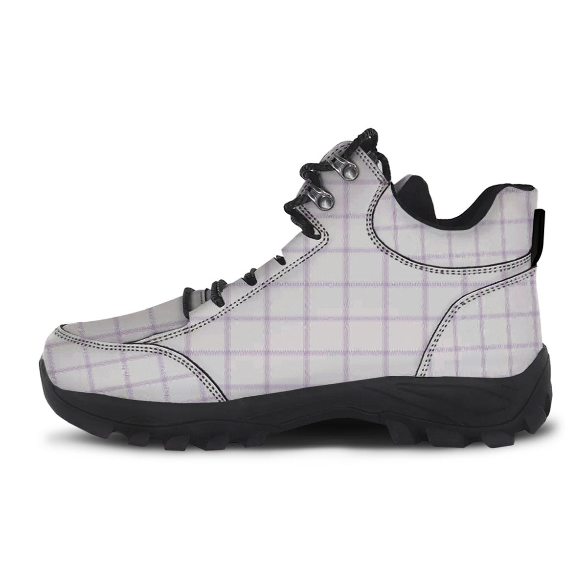 Tattersall White And Purple Print Pattern Hiking Shoes-grizzshop