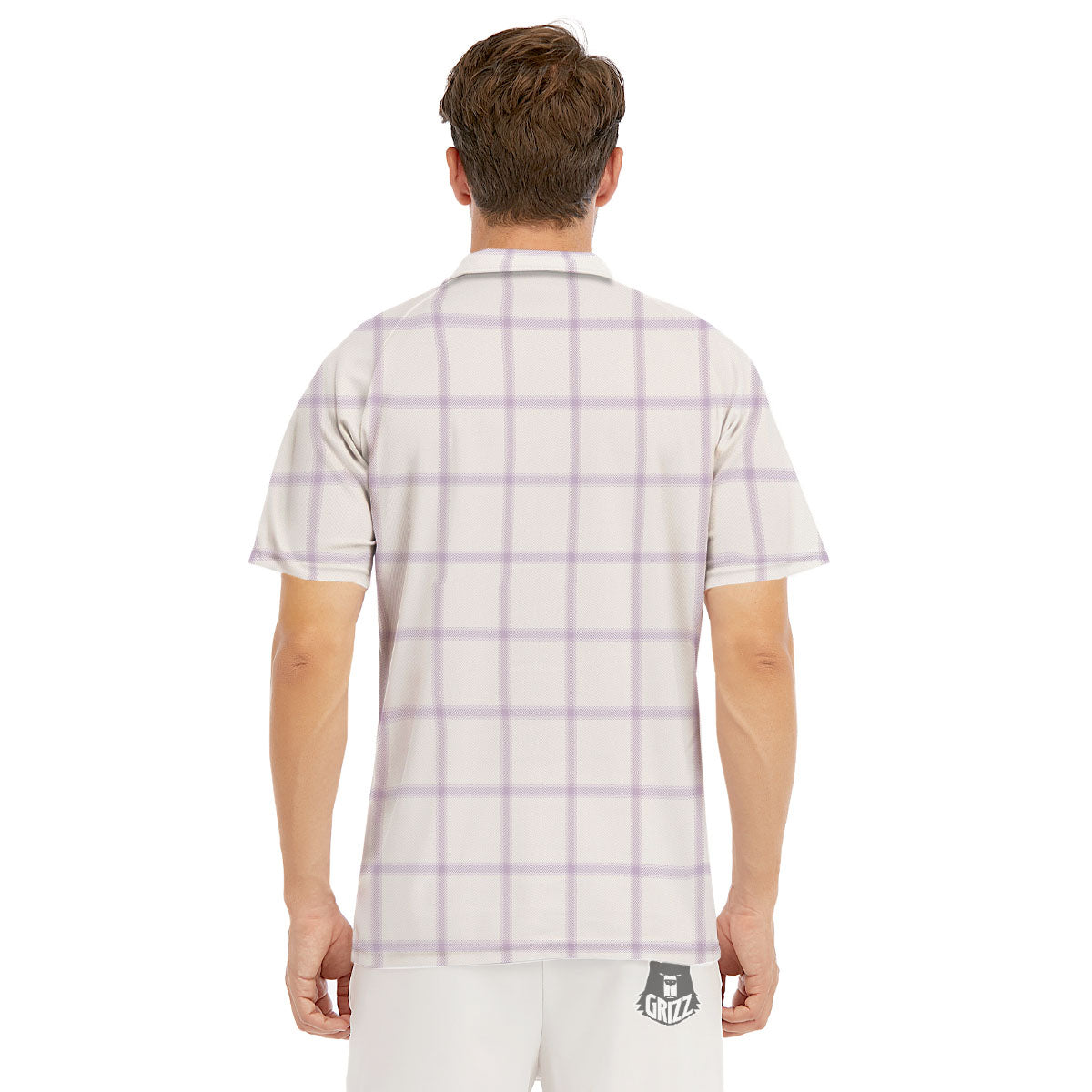 Tattersall White And Purple Print Pattern Men's Golf Shirts-grizzshop