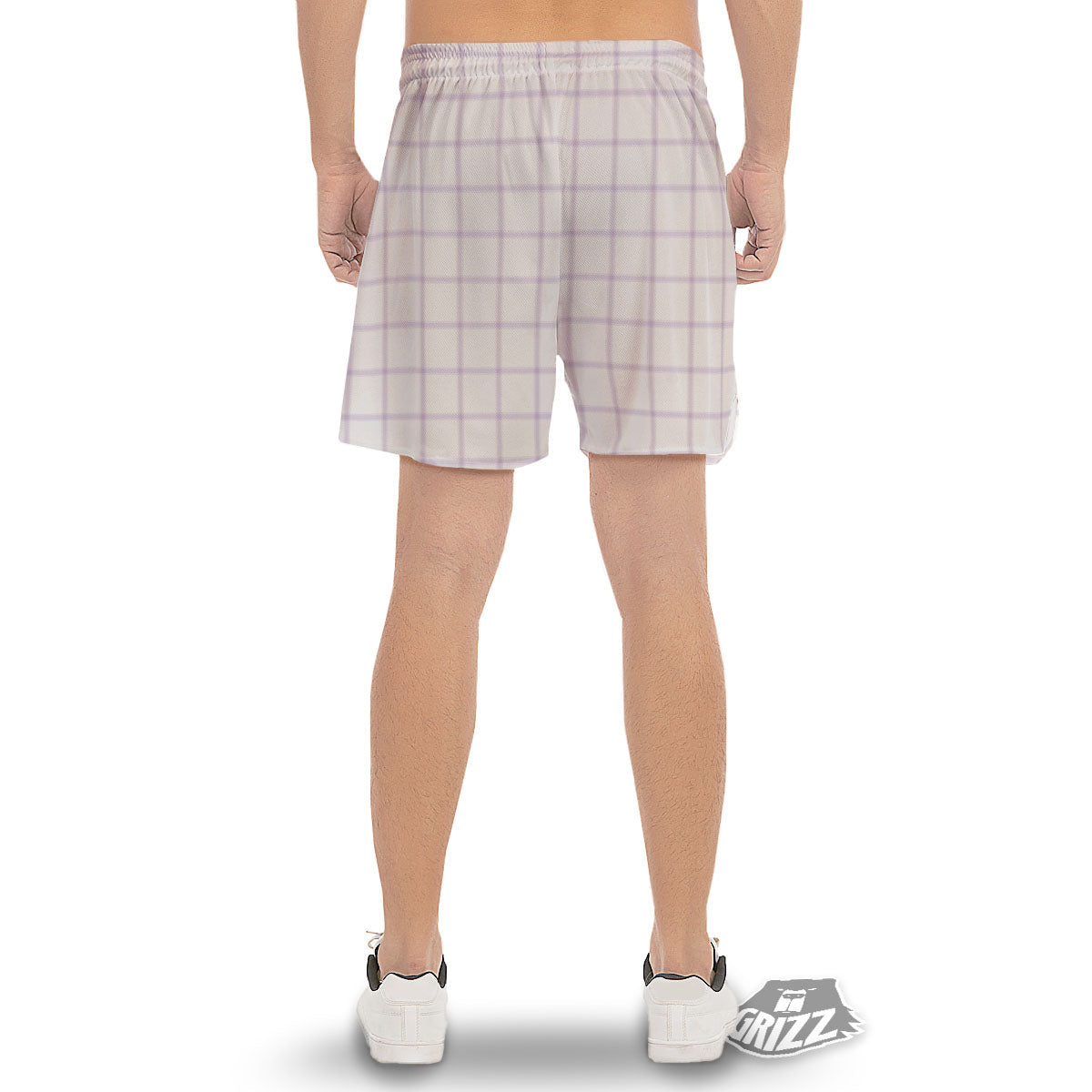 Tattersall White And Purple Print Pattern Men's Gym Shorts-grizzshop