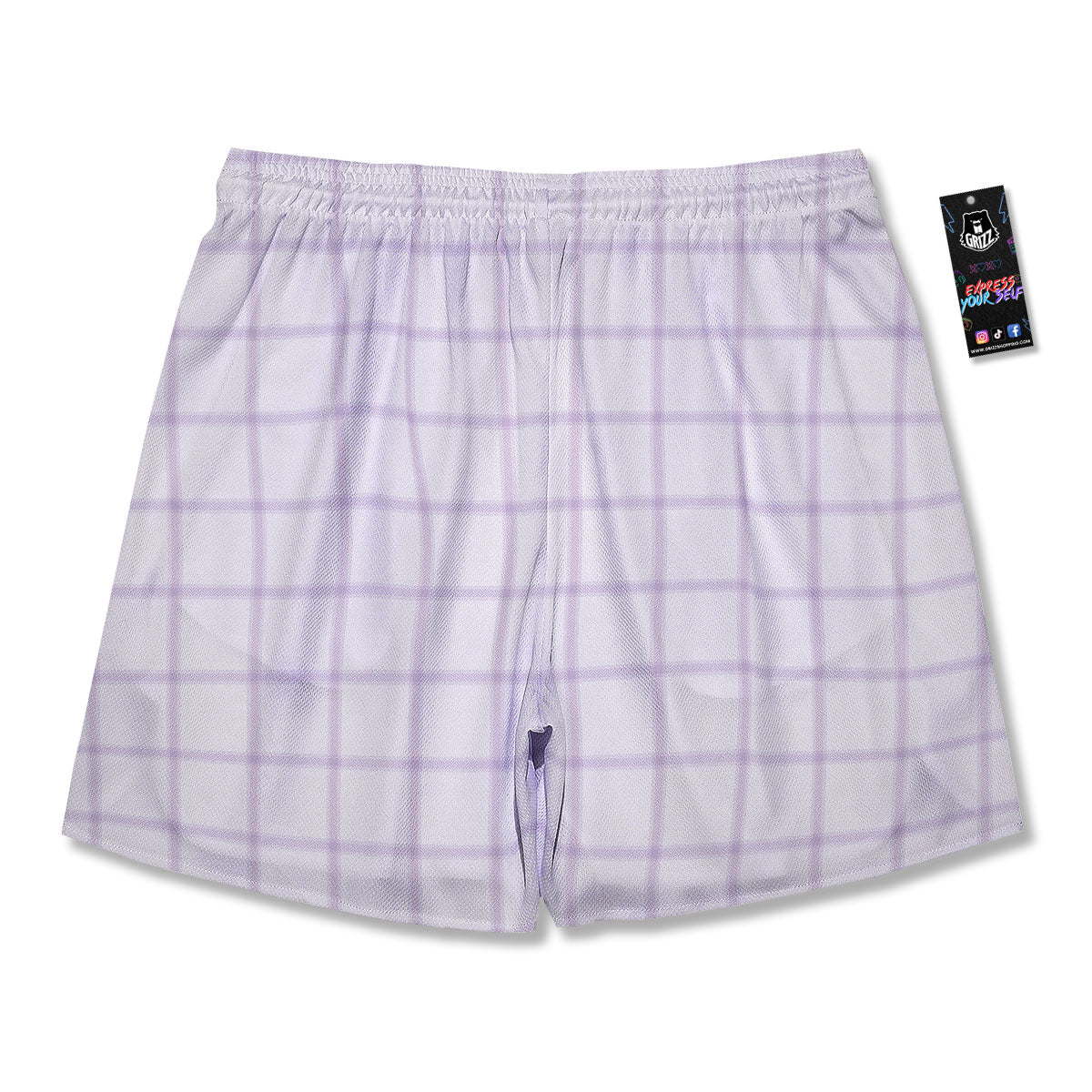 Tattersall White And Purple Print Pattern Men's Running Shorts-grizzshop