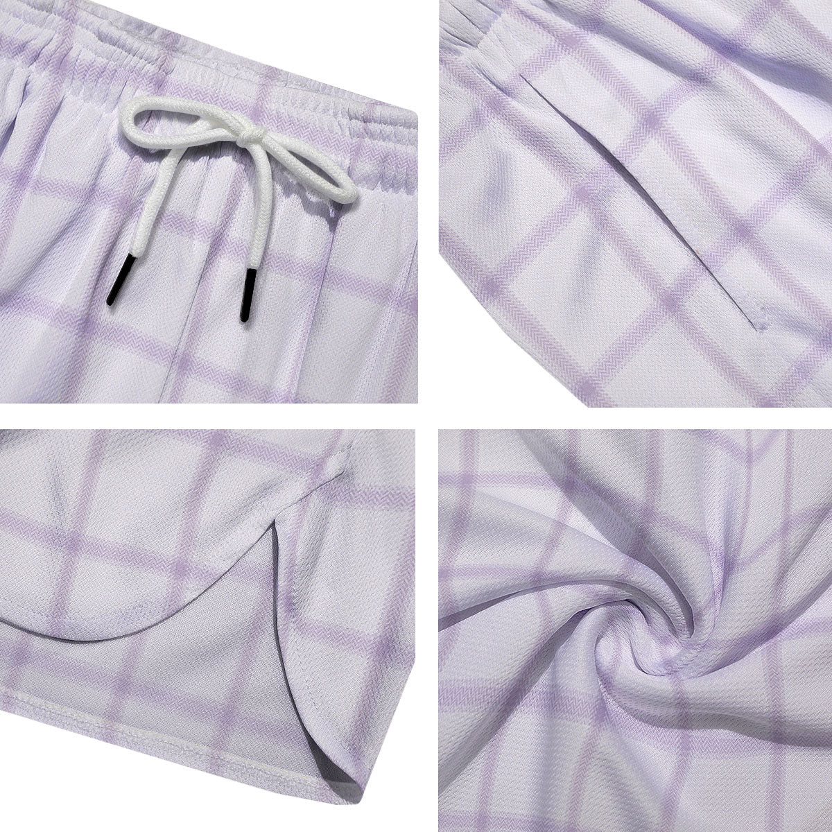 Tattersall White And Purple Print Pattern Men's Running Shorts-grizzshop