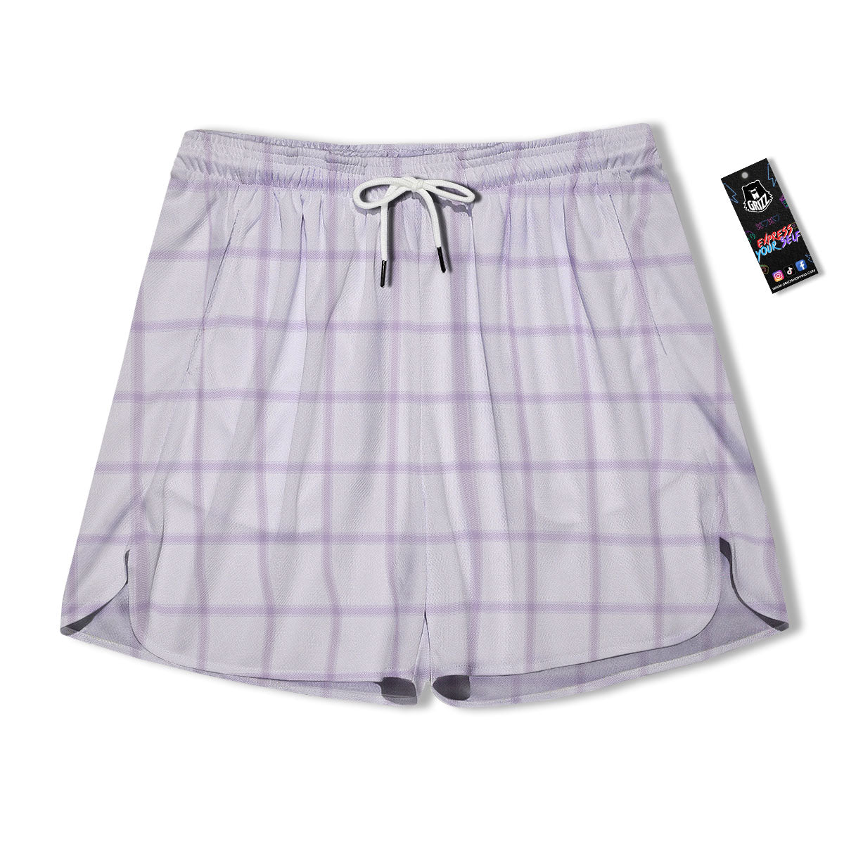 Tattersall White And Purple Print Pattern Men's Running Shorts-grizzshop