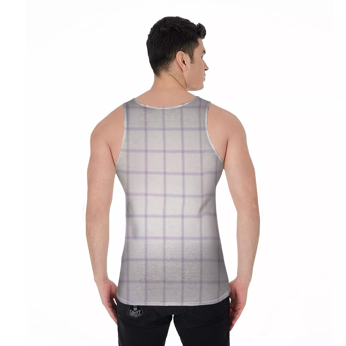 Tattersall White And Purple Print Pattern Men's Tank Top-grizzshop