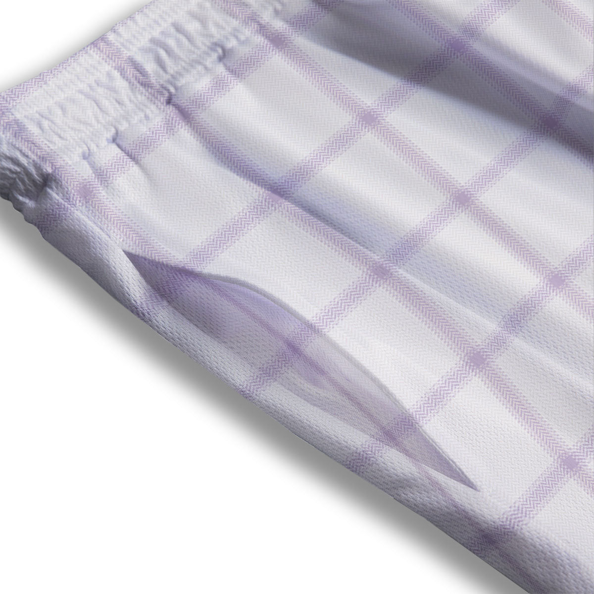Tattersall White And Purple Print Pattern Mesh Shorts
