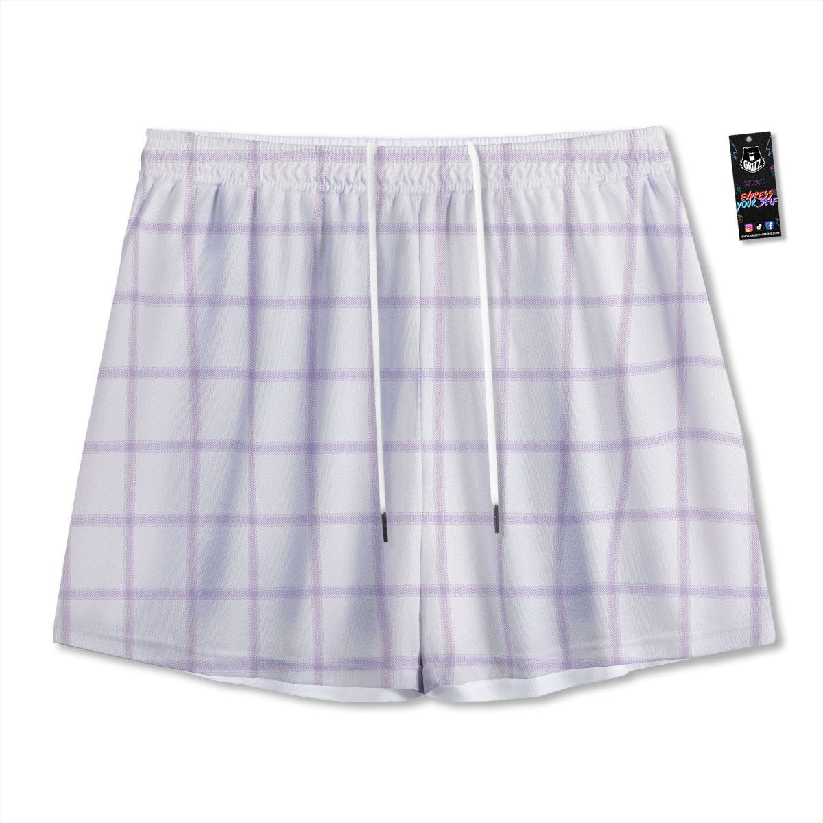 Tattersall White And Purple Print Pattern Mesh Shorts