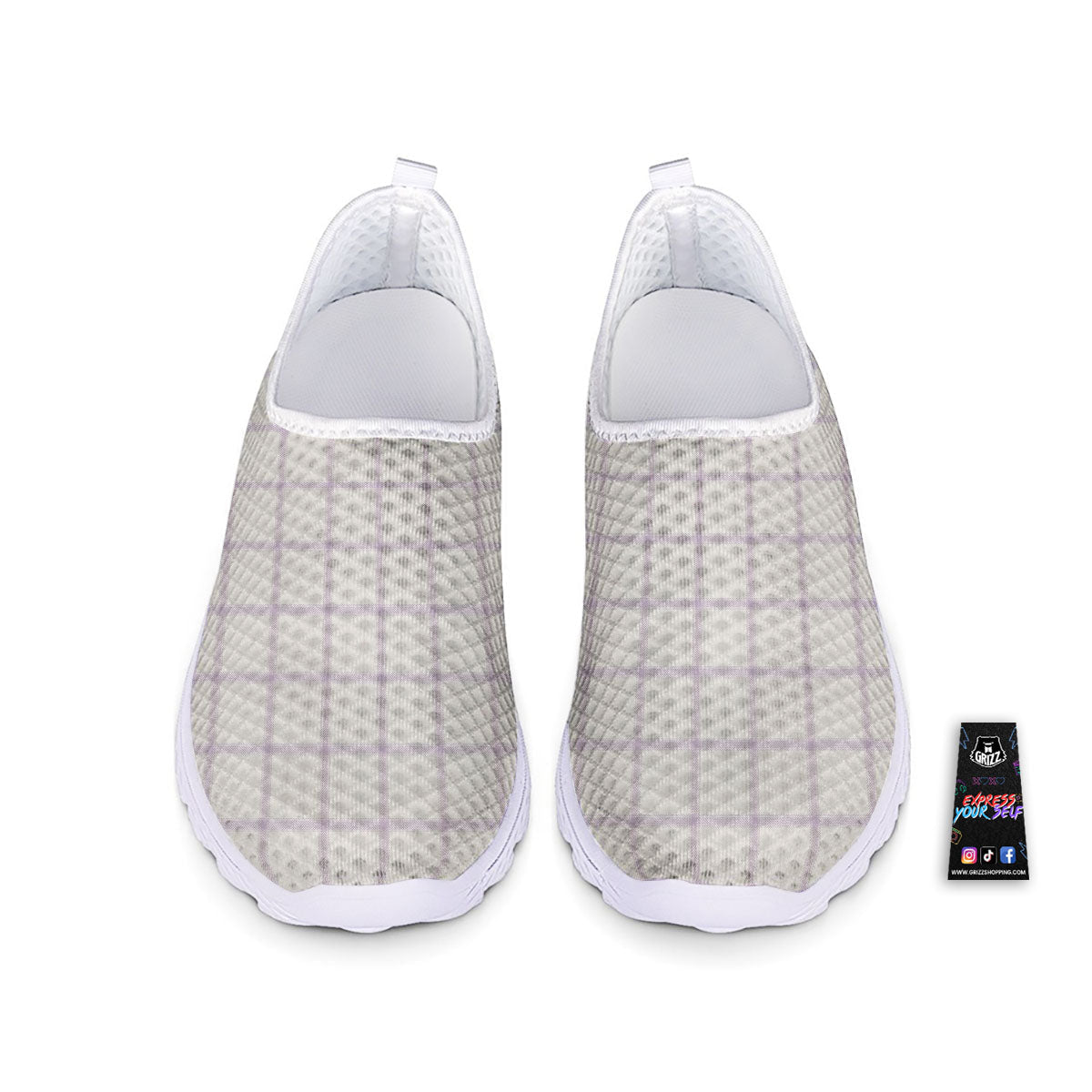 Tattersall White And Purple Print Pattern Nurse Shoes-grizzshop