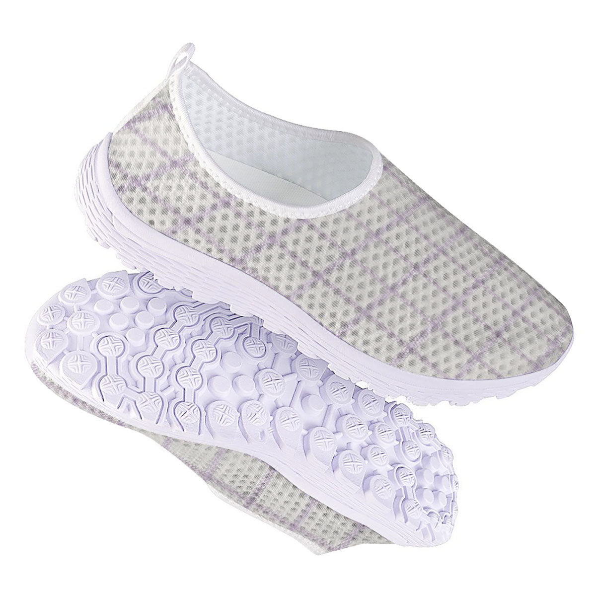 Tattersall White And Purple Print Pattern Nurse Shoes-grizzshop