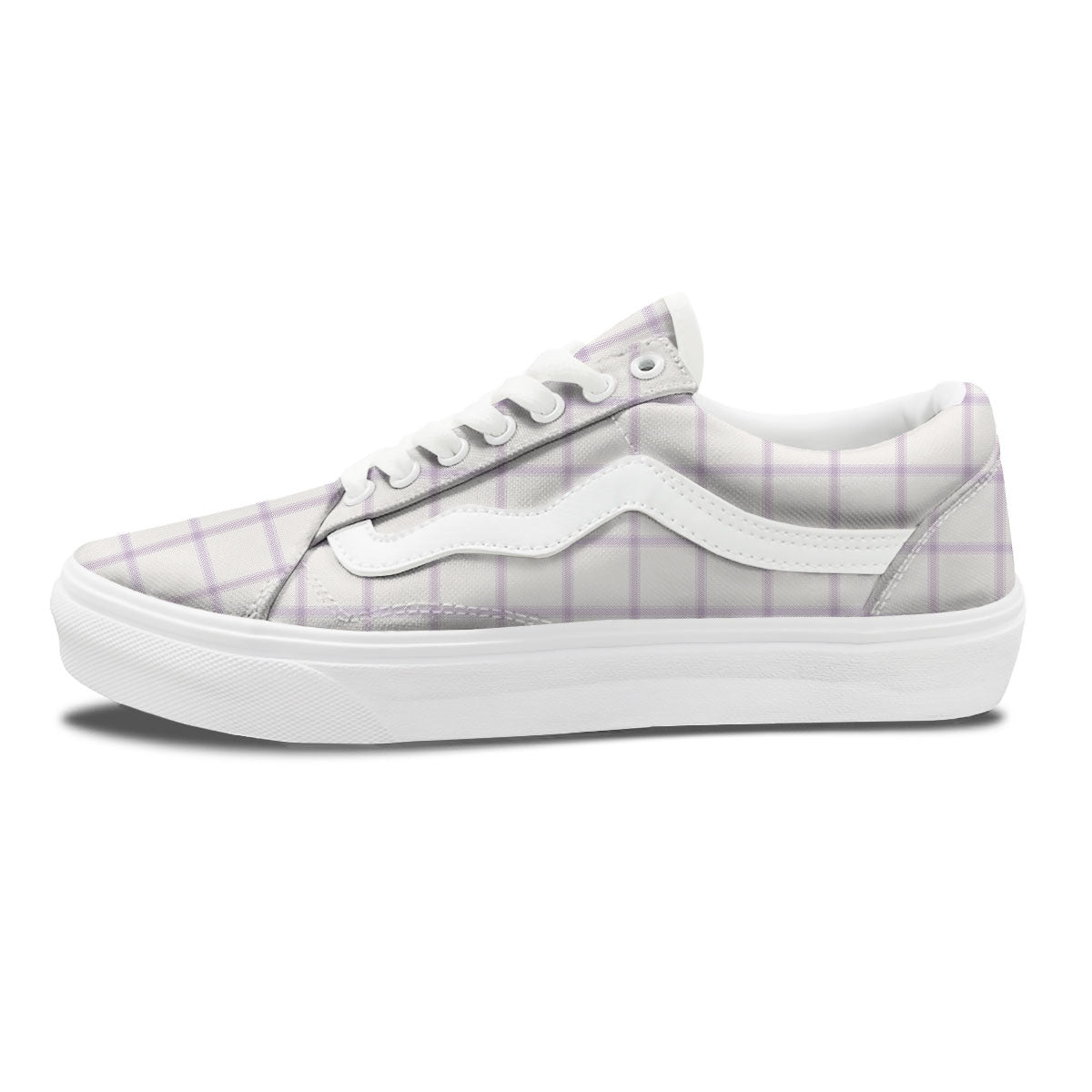 Tattersall White And Purple Print Pattern Skate Shoes-grizzshop