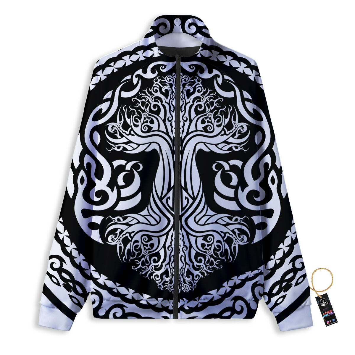 Tattersall White And Purple Print Pattern Track Jacket-grizzshop