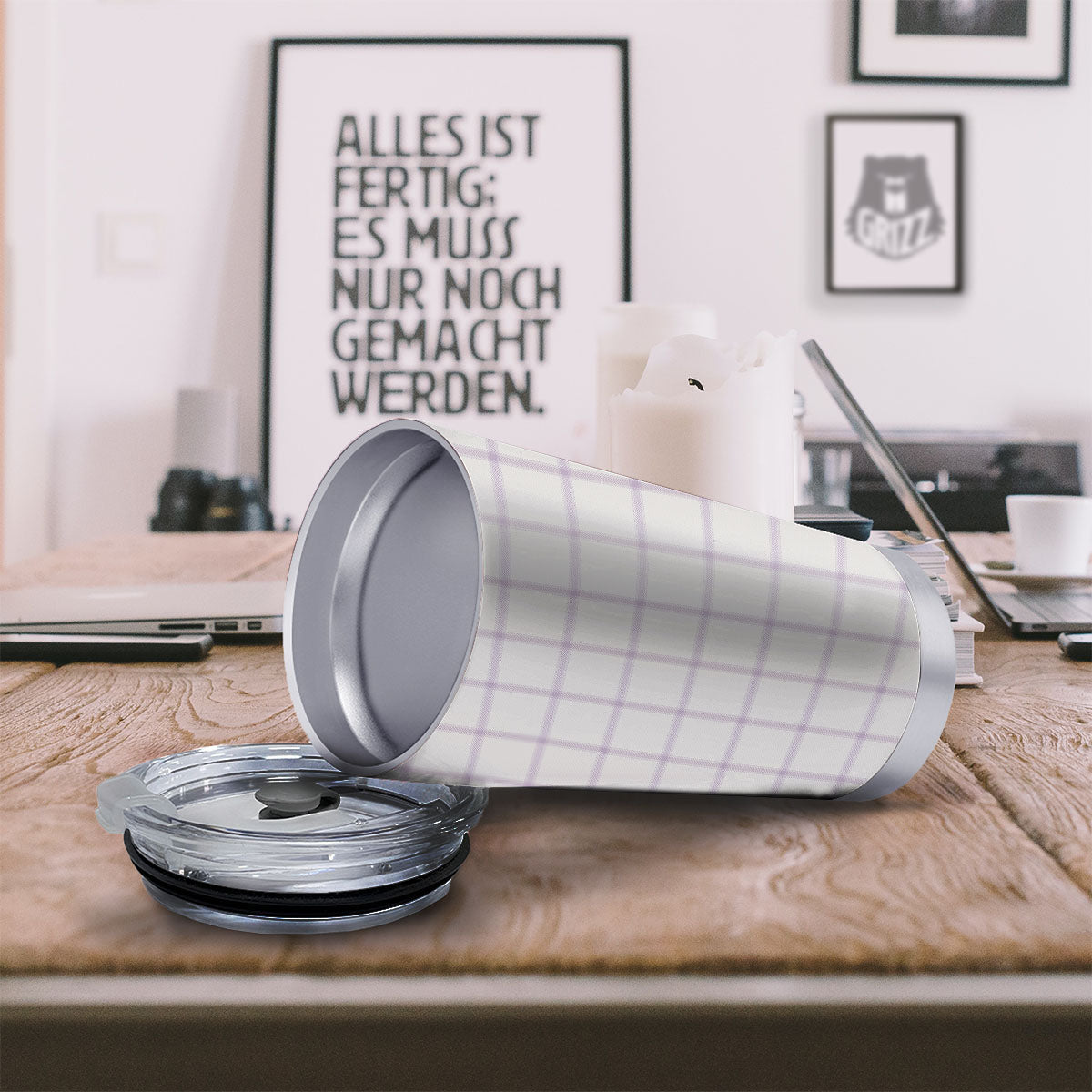 Tattersall White And Purple Print Pattern Tumbler-grizzshop