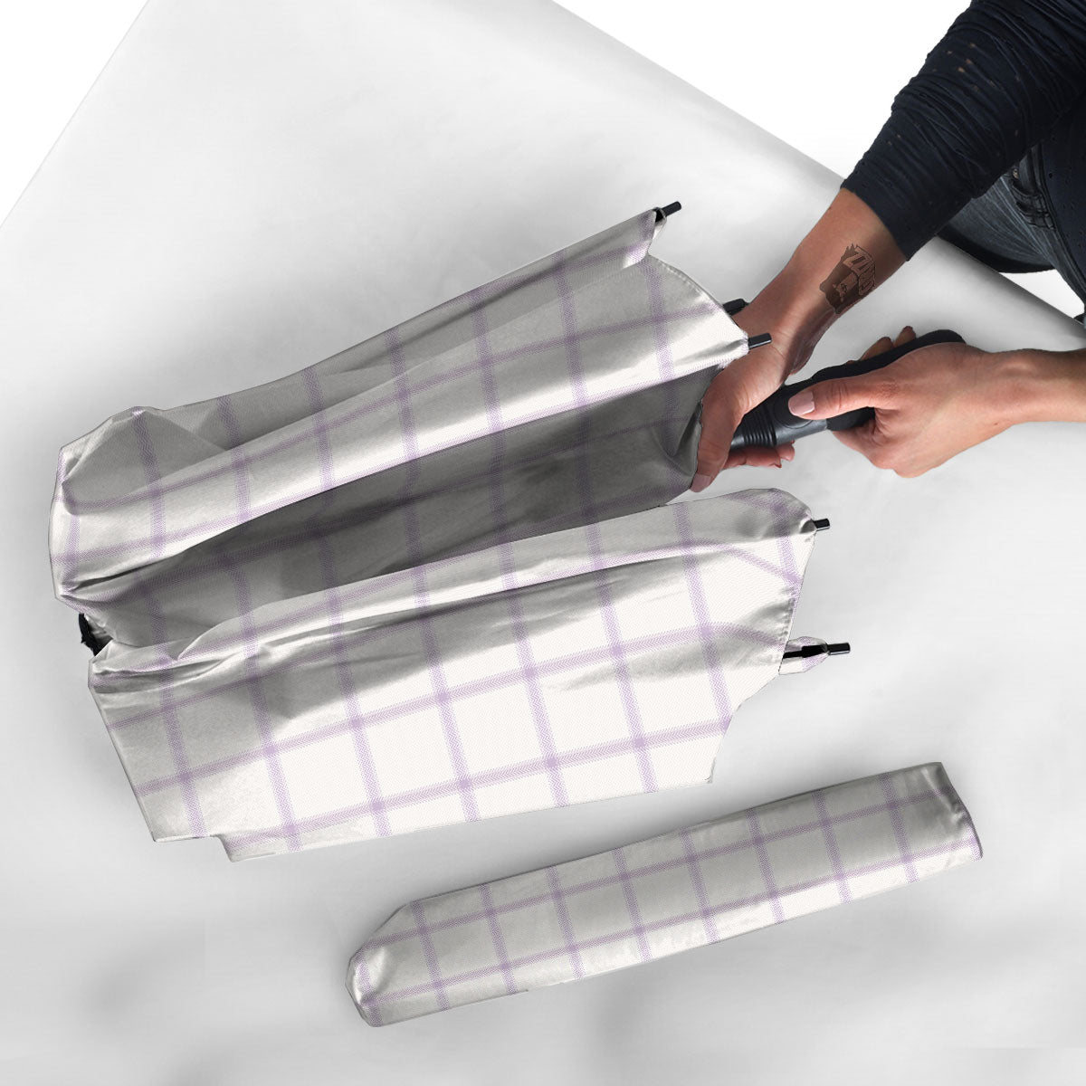 Tattersall White And Purple Print Pattern Umbrella-grizzshop