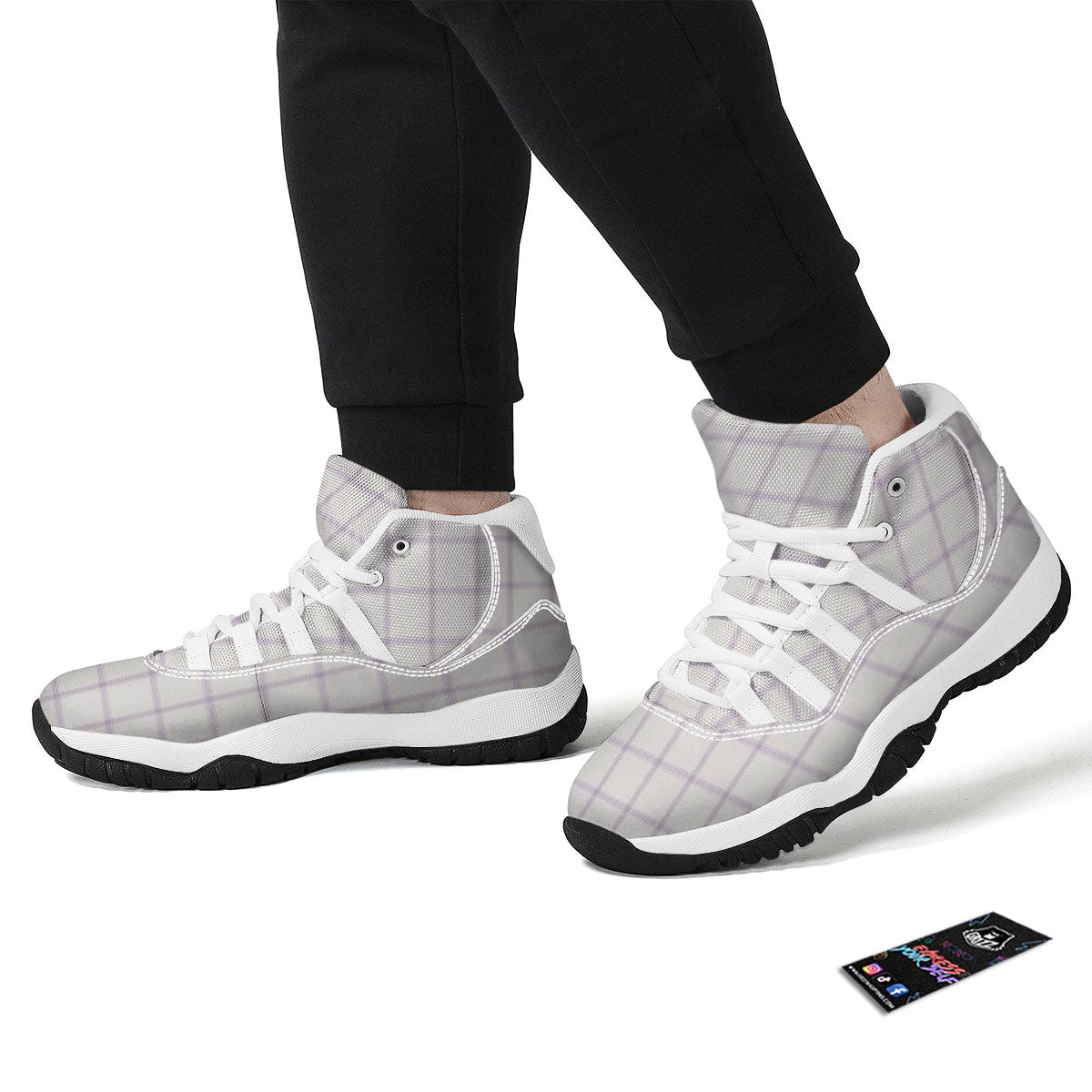 Tattersall White And Purple Print Pattern White Bball Shoes-grizzshop