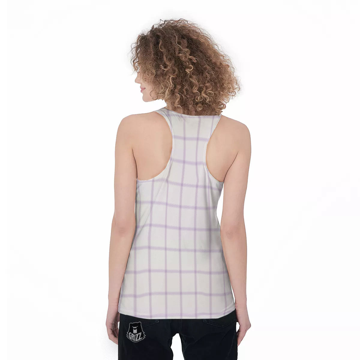 Tattersall White And Purple Print Pattern Women's Racerback Tank Top-grizzshop