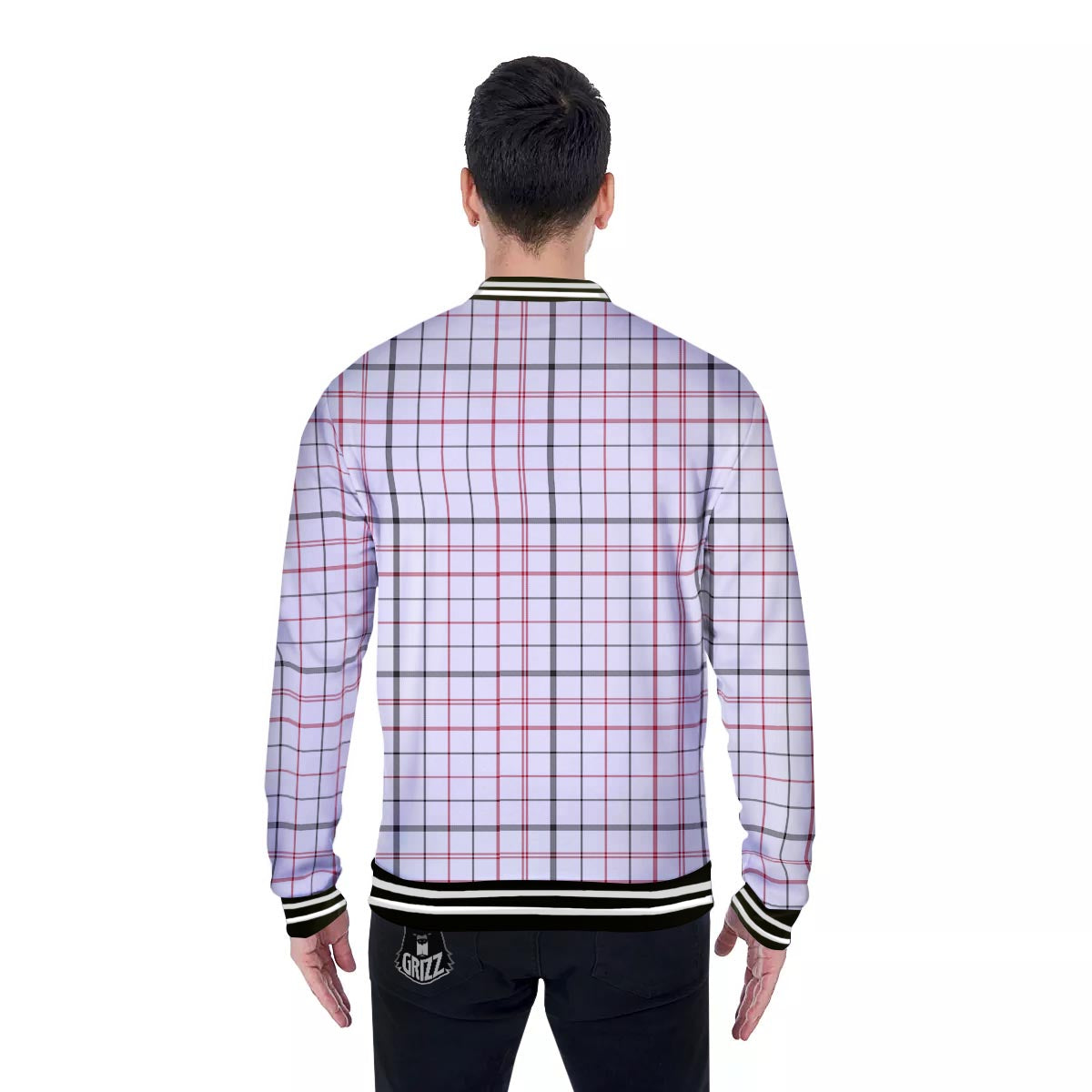 Tattersall White And Red Print Pattern Baseball Jacket-grizzshop