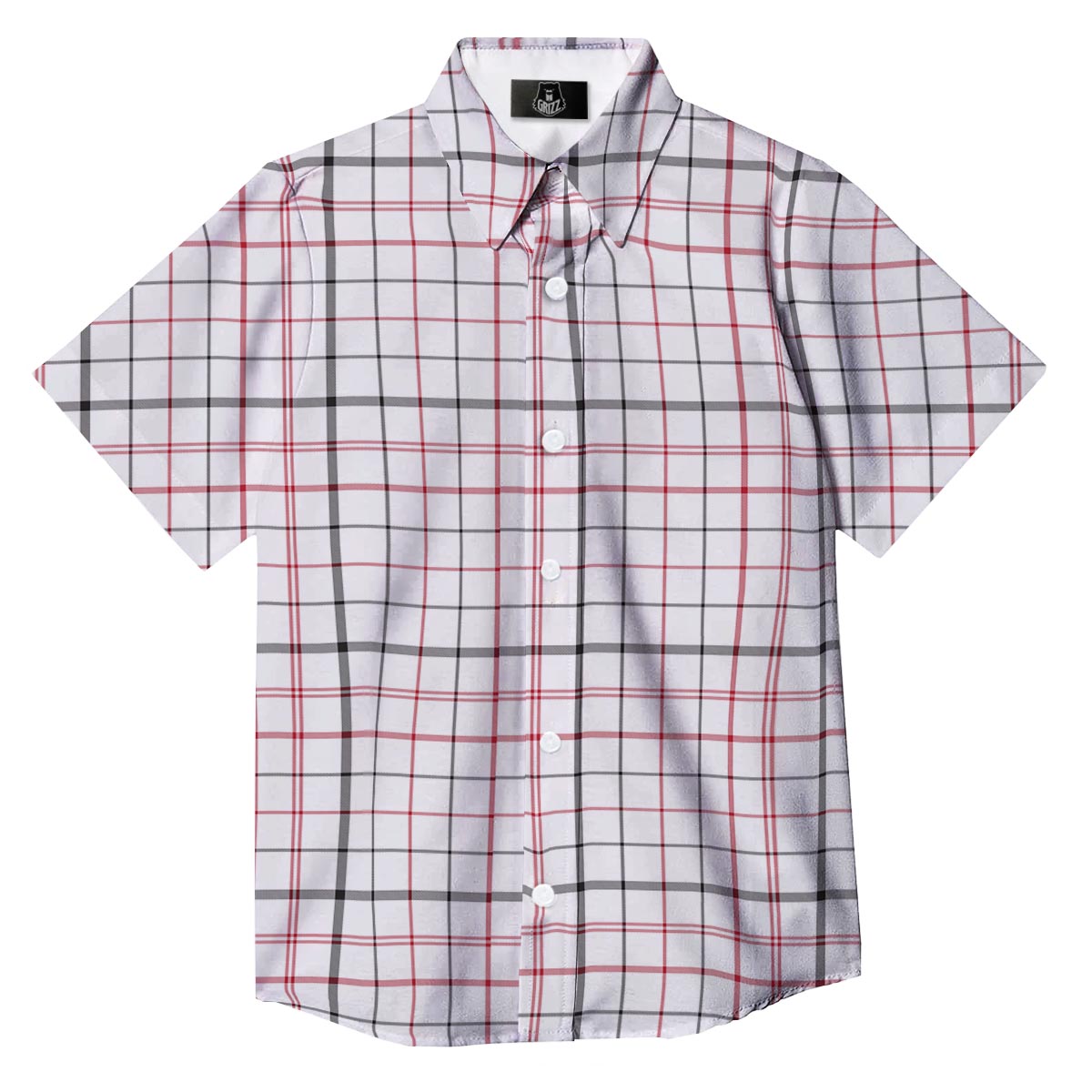 Tattersall White And Red Print Pattern Button Up Shirt-grizzshop