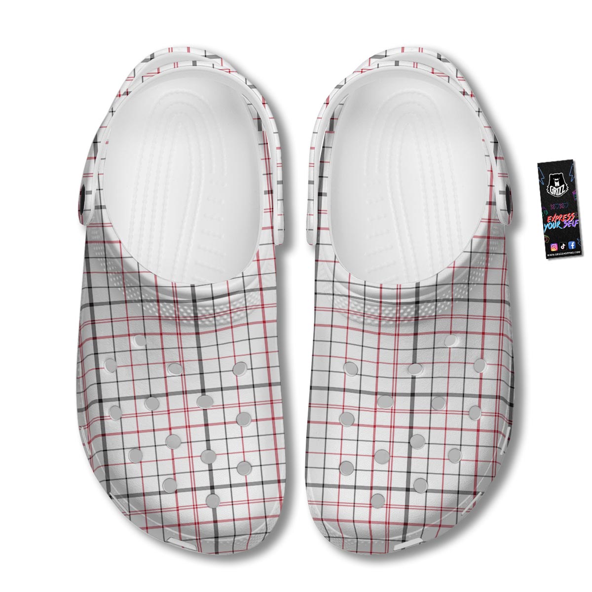 Tattersall White And Red Print Pattern Clog-grizzshop