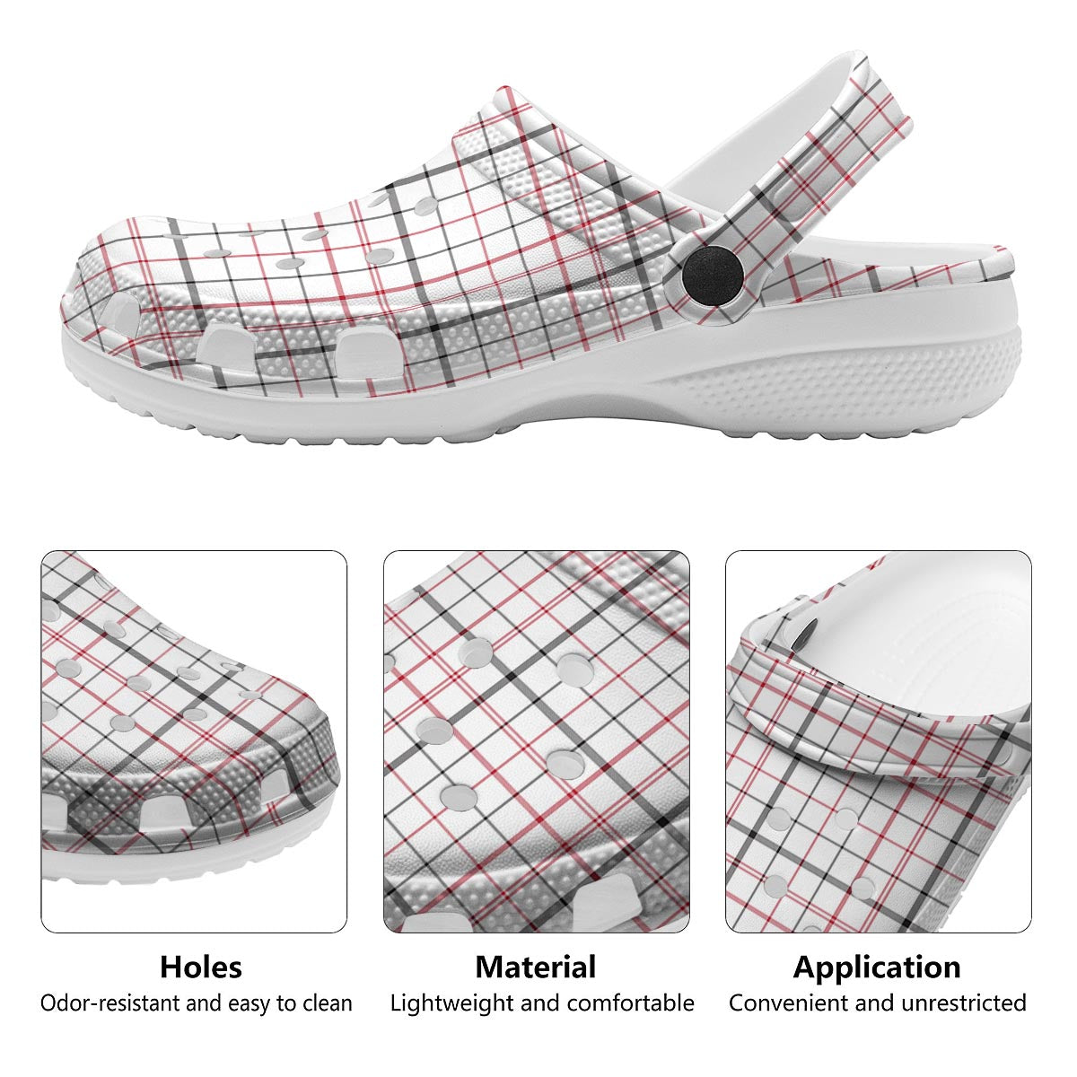 Tattersall White And Red Print Pattern Clog-grizzshop
