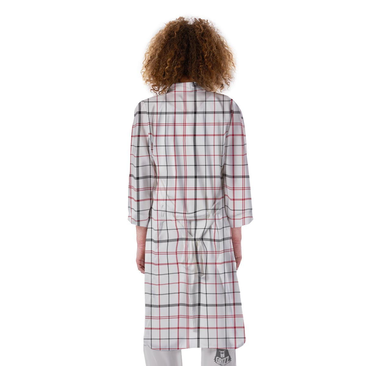 Tattersall White And Red Print Pattern Kimono-grizzshop
