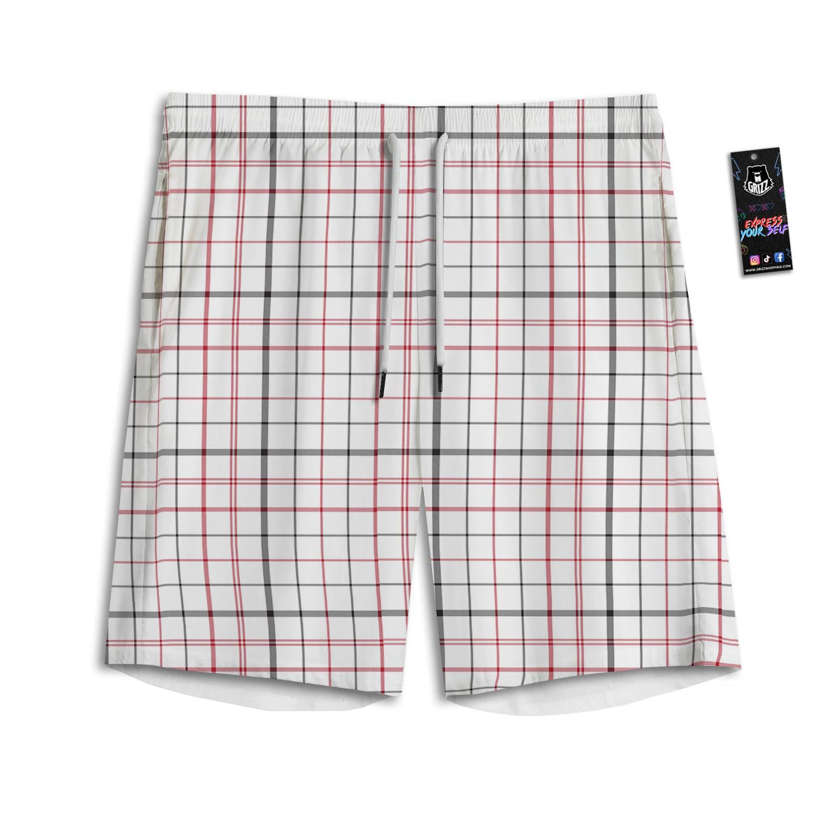 Tattersall White And Red Print Pattern Men's Athletic Shorts