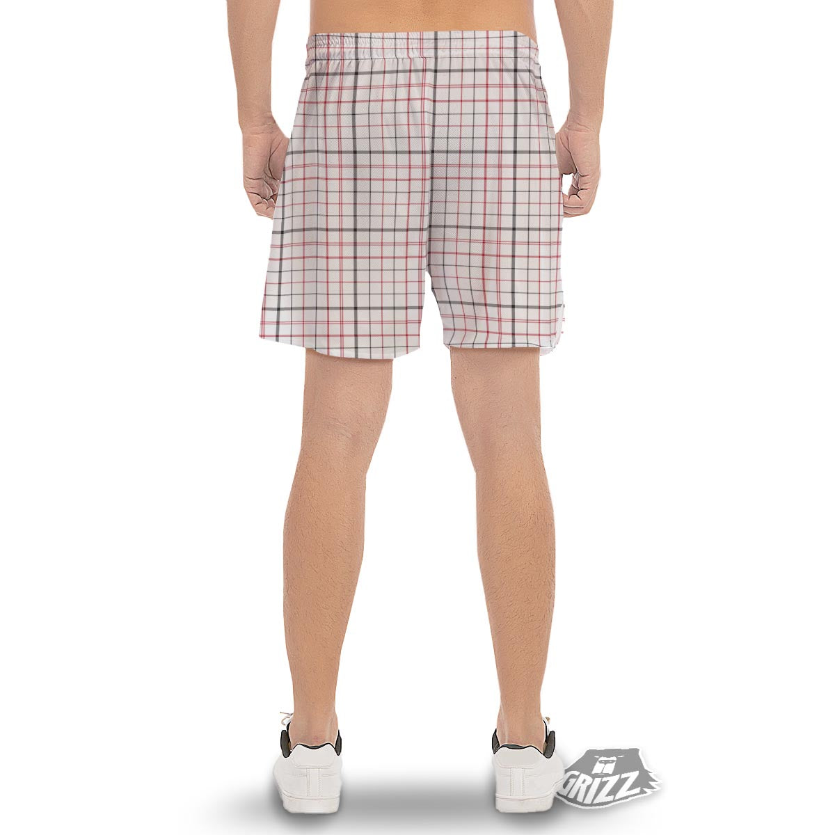 Tattersall White And Red Print Pattern Men's Gym Shorts-grizzshop