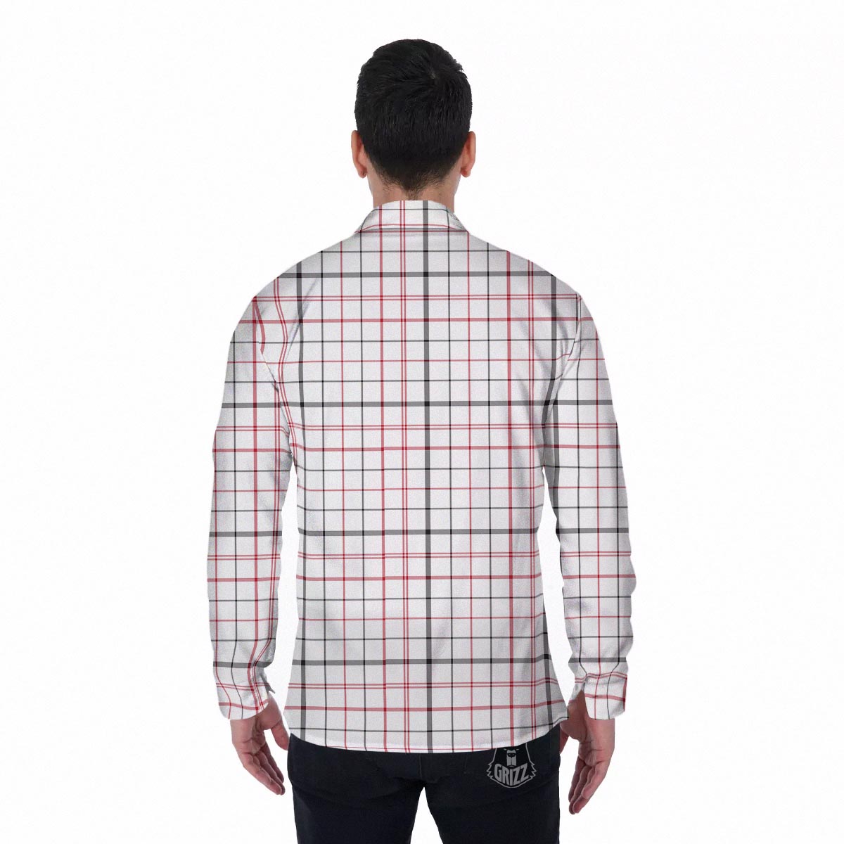 Tattersall White And Red Print Pattern Men's Long Sleeve Shirts-grizzshop